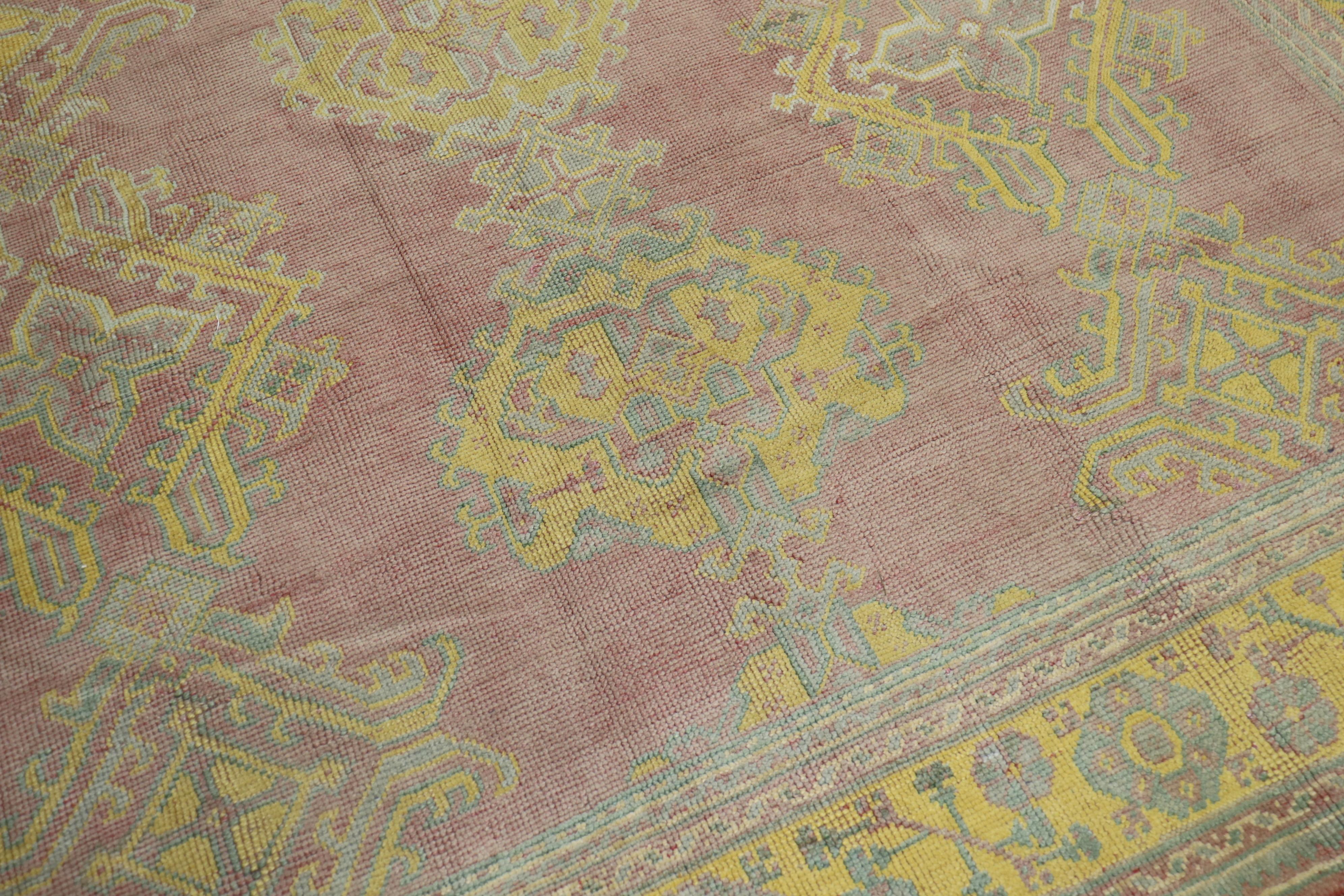 Rose Bright Yellow Antique Turkish Oushak Carpet, 20th Century For Sale 4