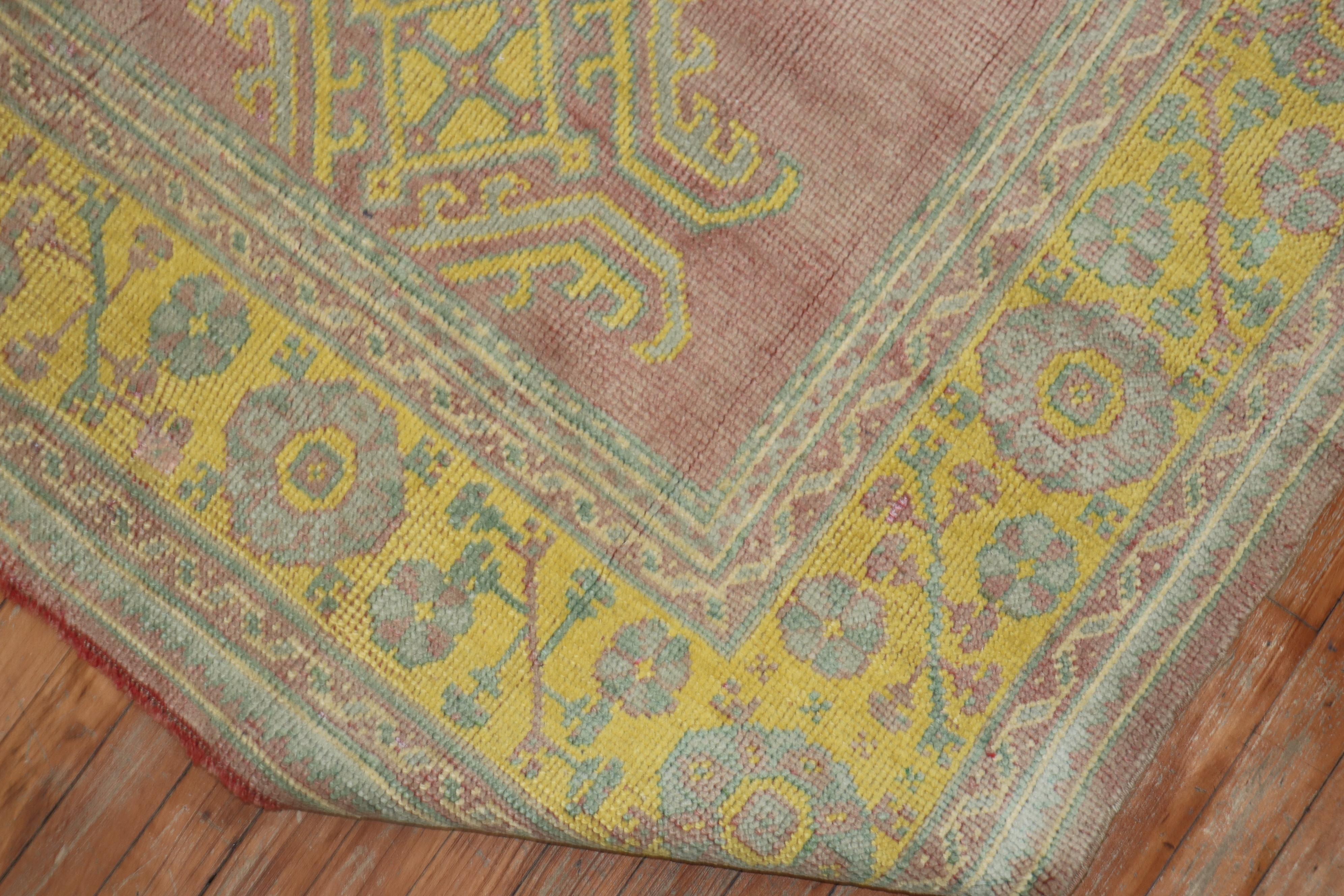 Hand-Woven Rose Bright Yellow Antique Turkish Oushak Carpet, 20th Century For Sale