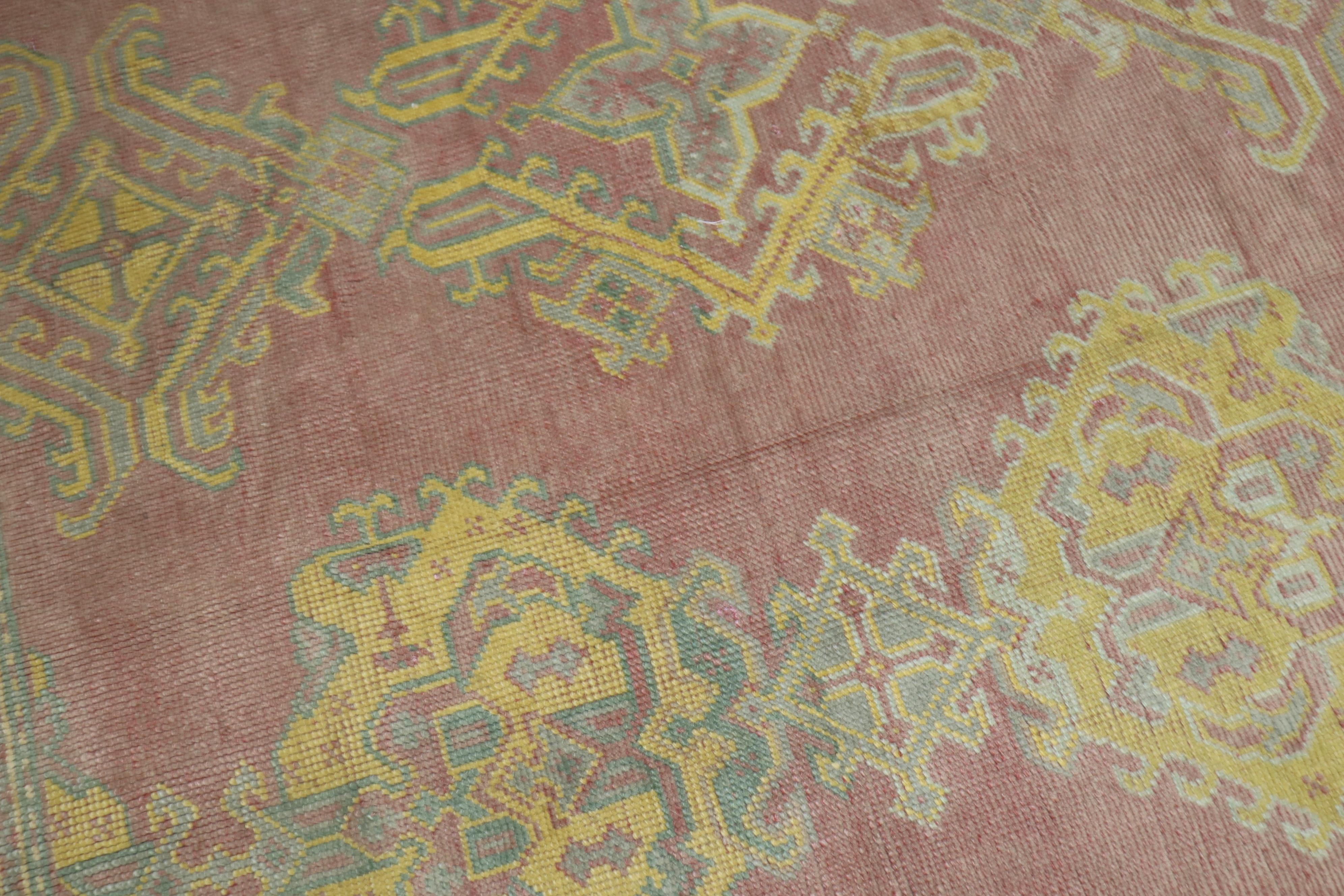 Rose Bright Yellow Antique Turkish Oushak Carpet, 20th Century In Good Condition For Sale In New York, NY