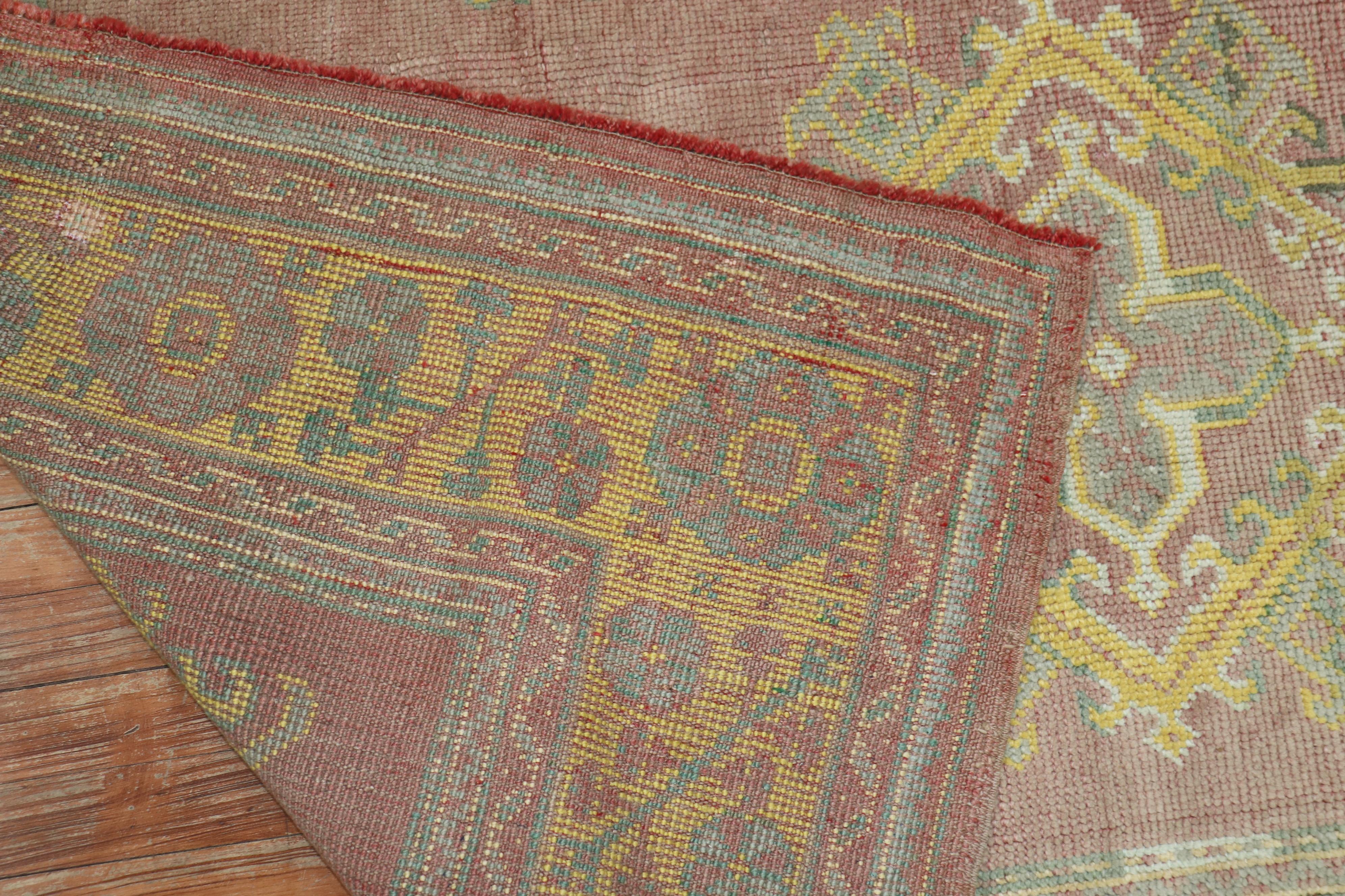 Wool Rose Bright Yellow Antique Turkish Oushak Carpet, 20th Century For Sale