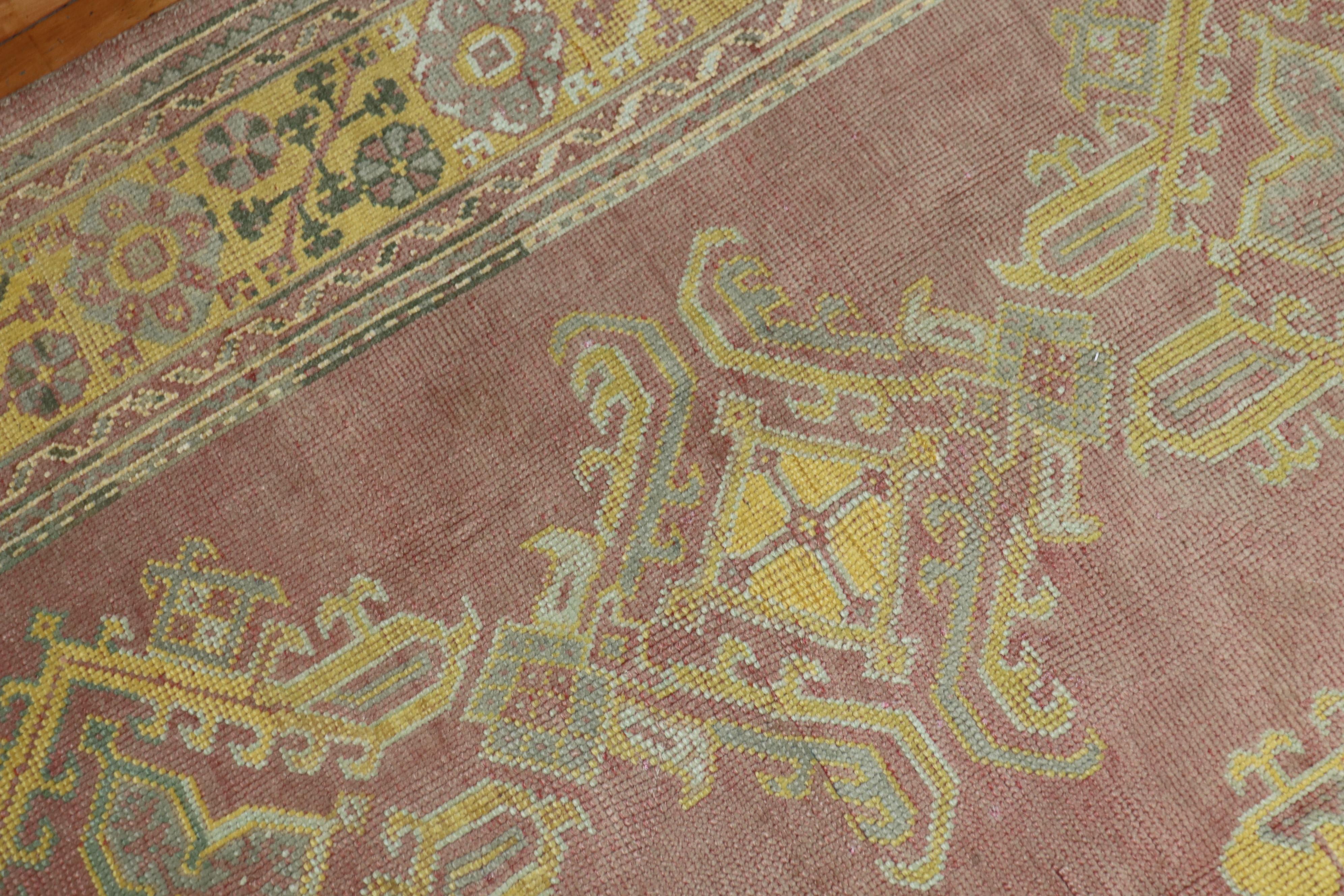 Rose Bright Yellow Antique Turkish Oushak Carpet, 20th Century For Sale 1