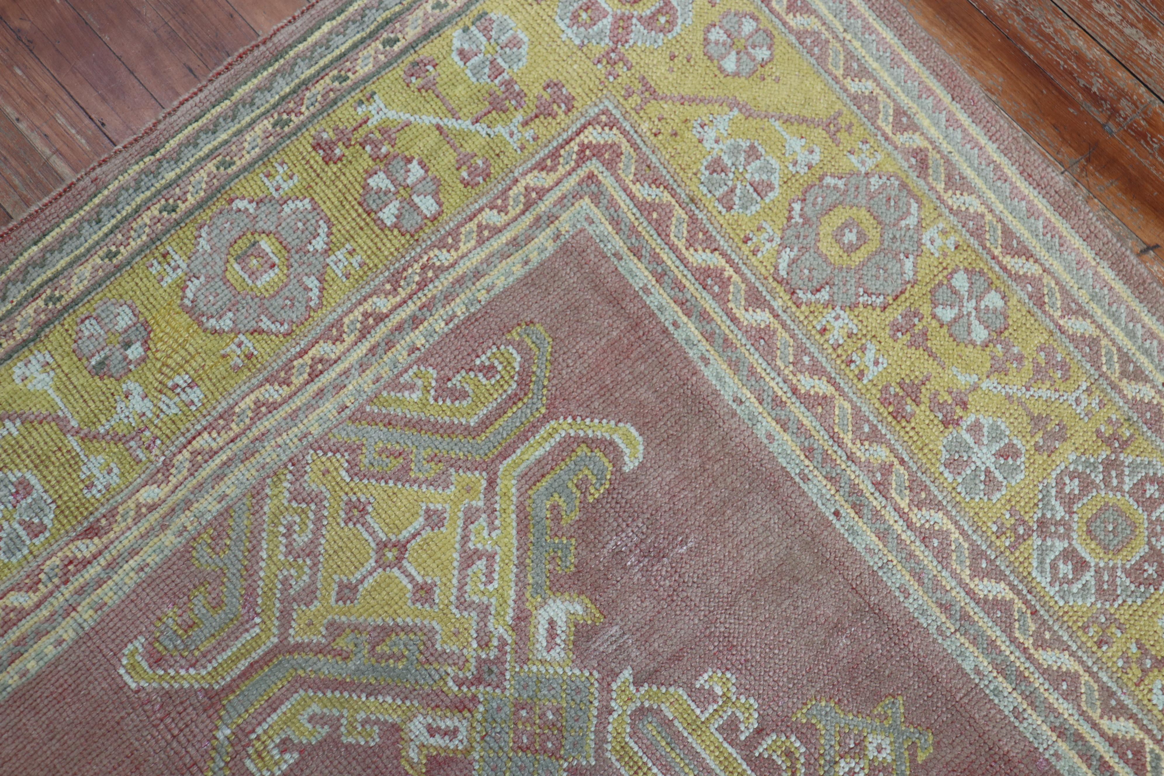 Rose Bright Yellow Antique Turkish Oushak Carpet, 20th Century For Sale 2