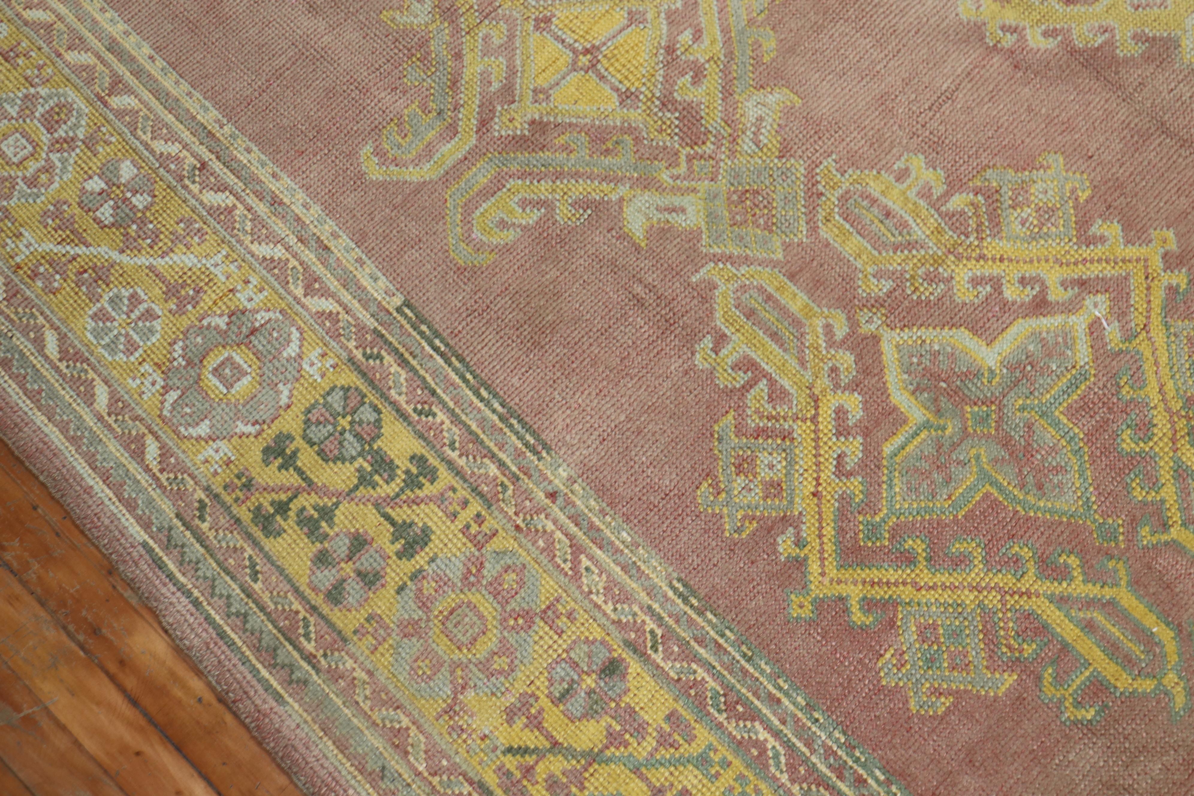 Rose Bright Yellow Antique Turkish Oushak Carpet, 20th Century For Sale 3