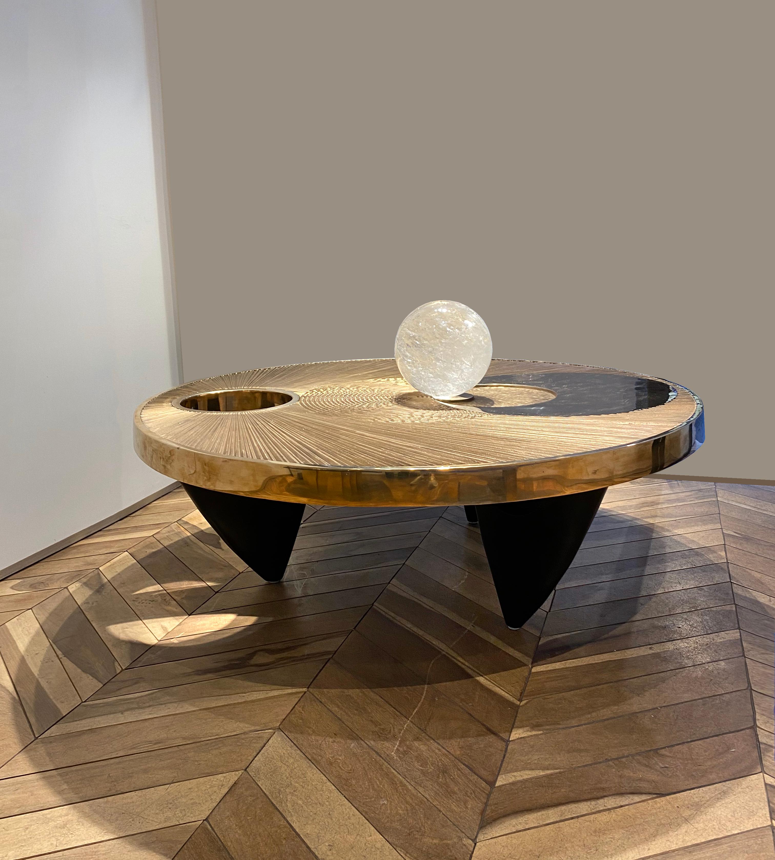 Italian Rose Bronze Coffee Table with Rock Crystal Sphere 