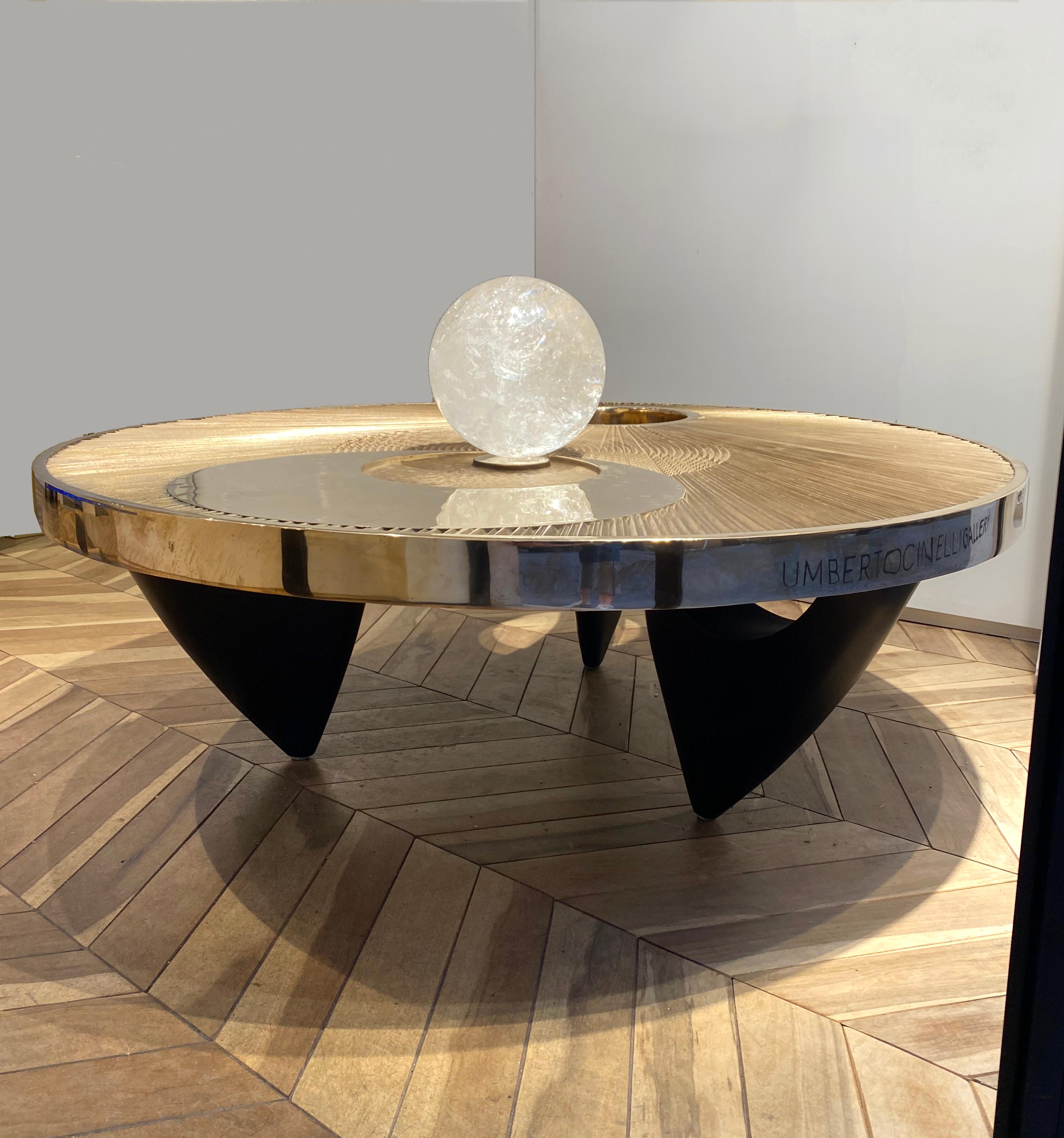 Cast Rose Bronze Coffee Table with Rock Crystal Sphere 
