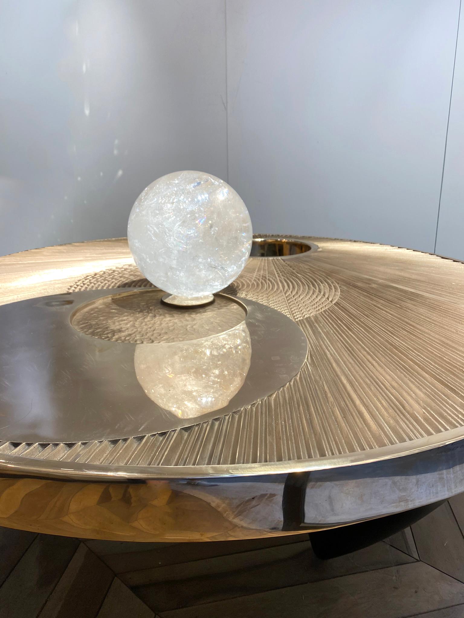 Contemporary Rose Bronze Coffee Table with Rock Crystal Sphere 