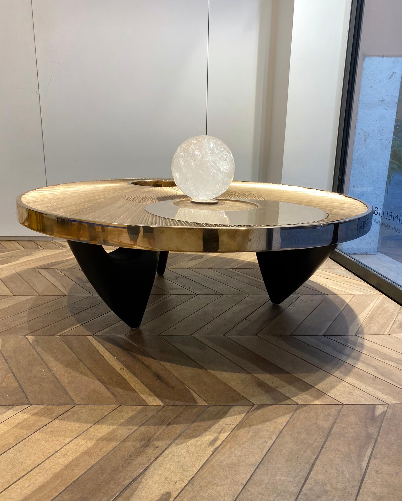 Rose Bronze Coffee Table with Rock Crystal Sphere 
