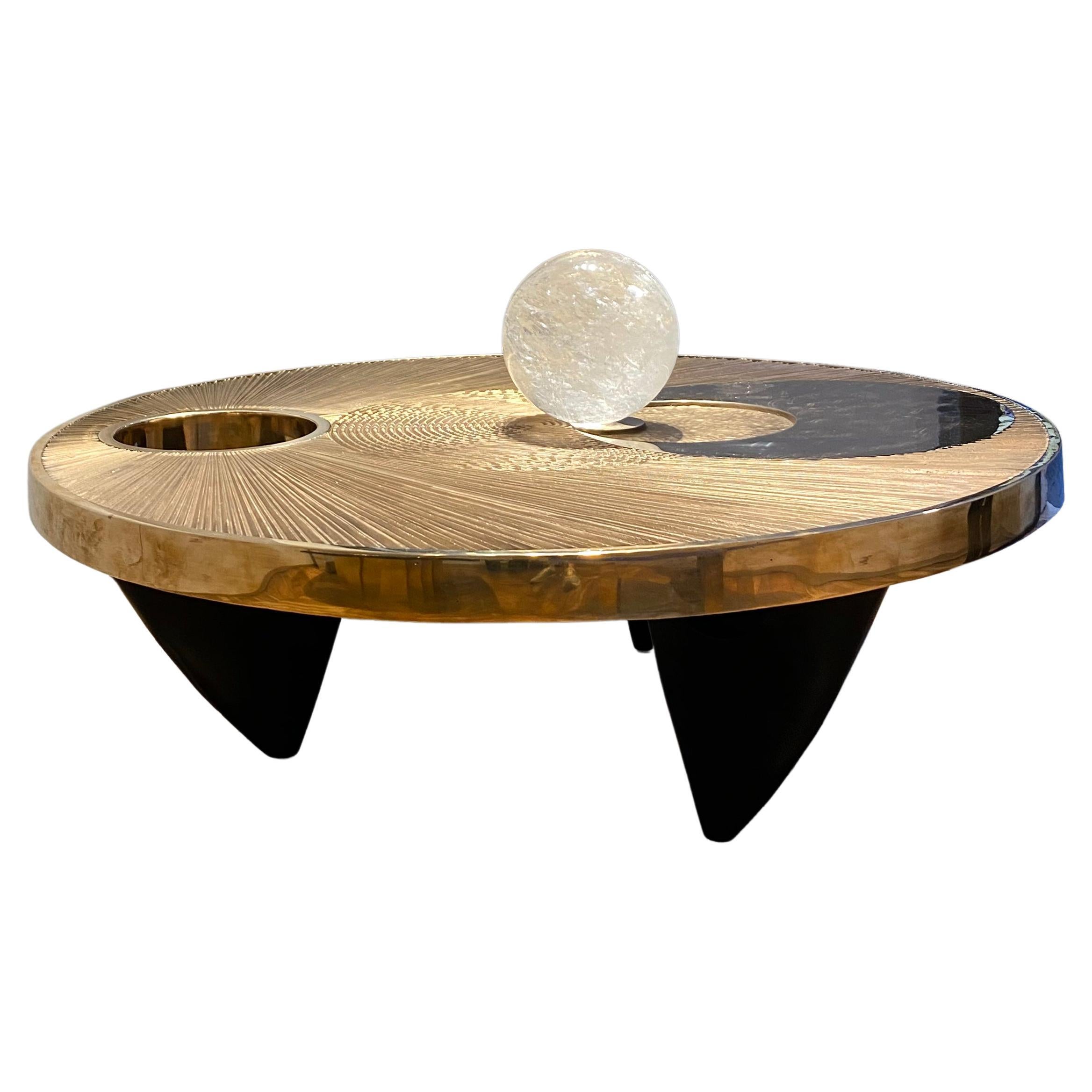 Rose Bronze Coffee Table with Rock Crystal Sphere "Il Bacio" For Sale