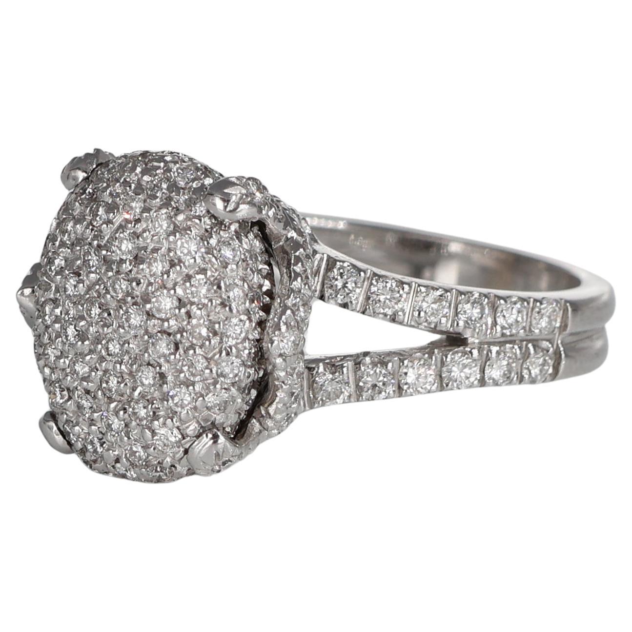 Rose Bud Flower Oval Pavé Diamond 1.05 carats Ring in 18kt White Gold For Sale