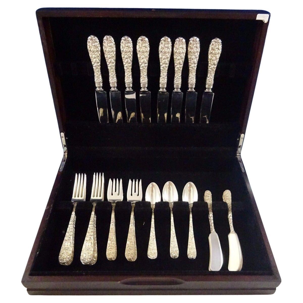 Rose by Stieff Cubiertos De Plata De Ley Servicio Para 8 Set 40 Piezas Repousse