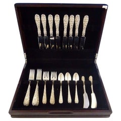 Rose by Stieff Sterling Silver Flatware Service For 8 Set 40 Pieces Repousse