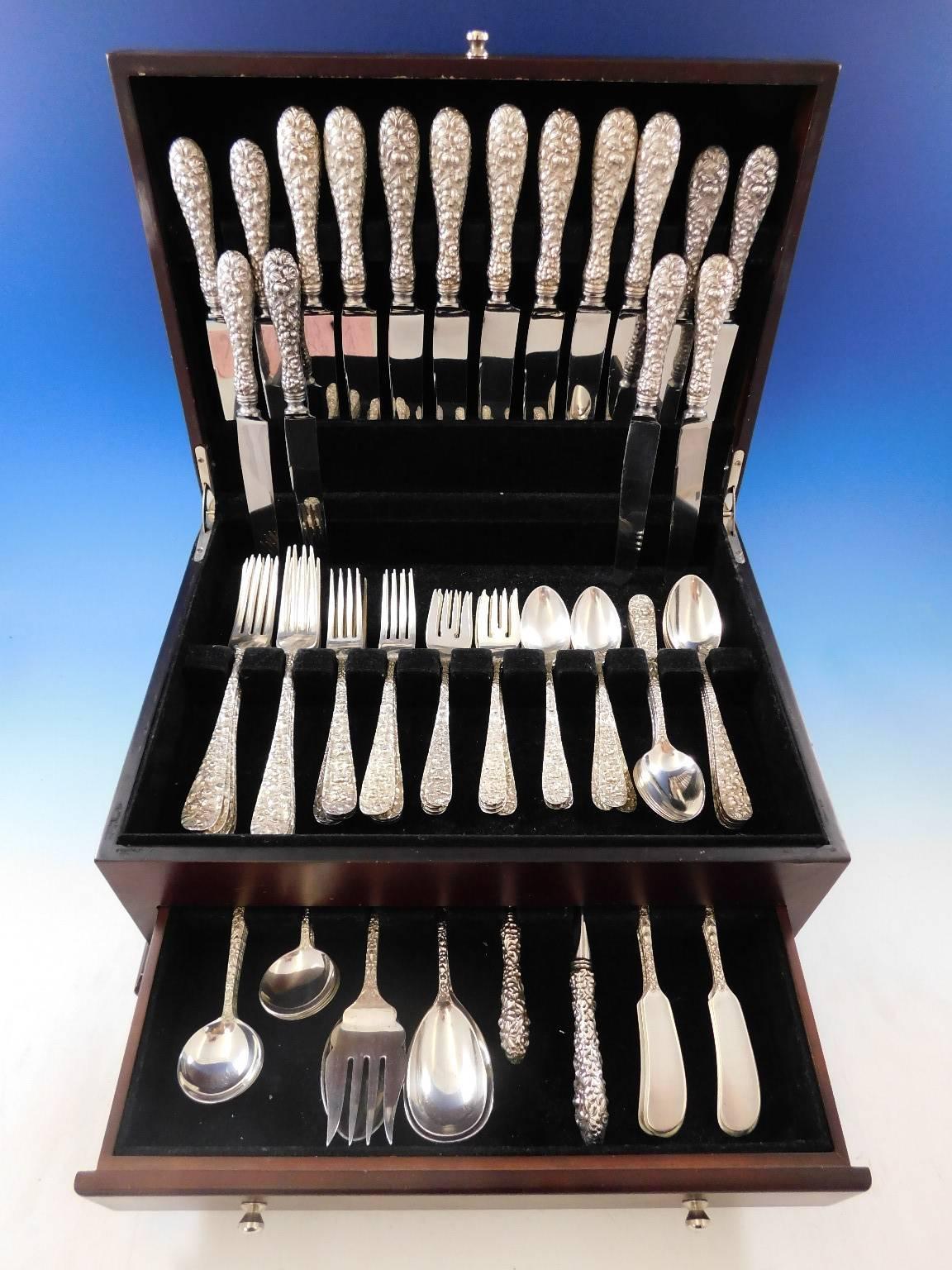 Outstanding Dinner & Luncheon Rose by Stieff sterling silver repousse flatware set, 78 pieces. This set includes:

    8 Dinner Size Knives, 9 5/8