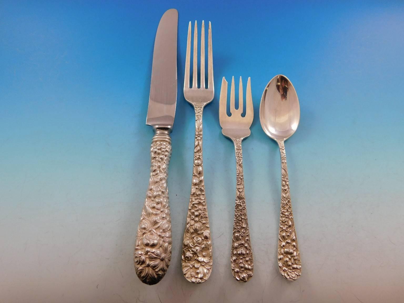 Rose by Stieff Sterling Silver Flatware Set 8 Service 78 Pieces Repousse Dinner In Excellent Condition In Big Bend, WI