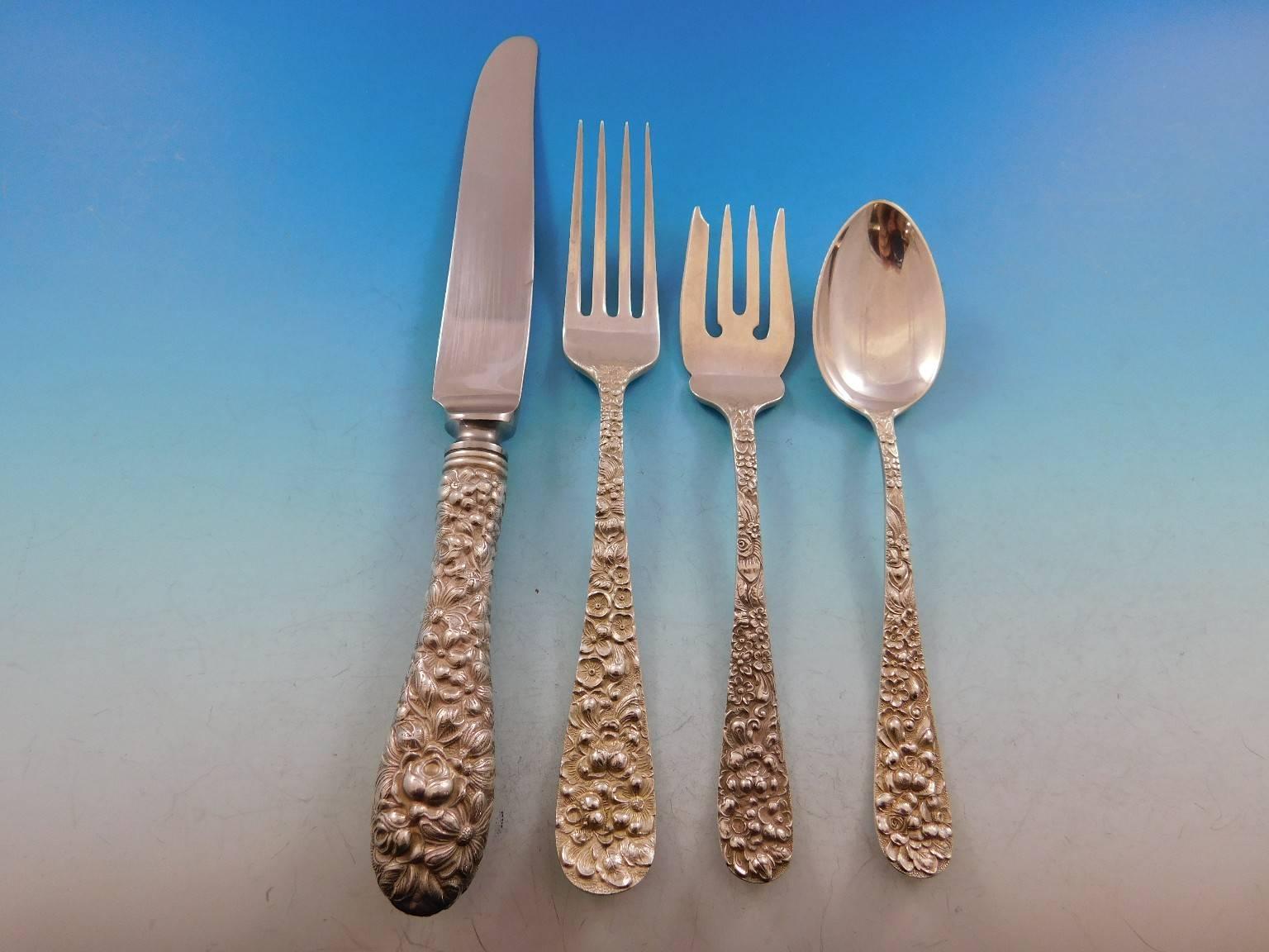 20th Century Rose by Stieff Sterling Silver Flatware Set 8 Service 78 Pieces Repousse Dinner