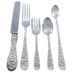 Rose by Stieff Juego de Cubiertos de Plata de Ley para 12 Servicios Cena Repousse 60 uds.