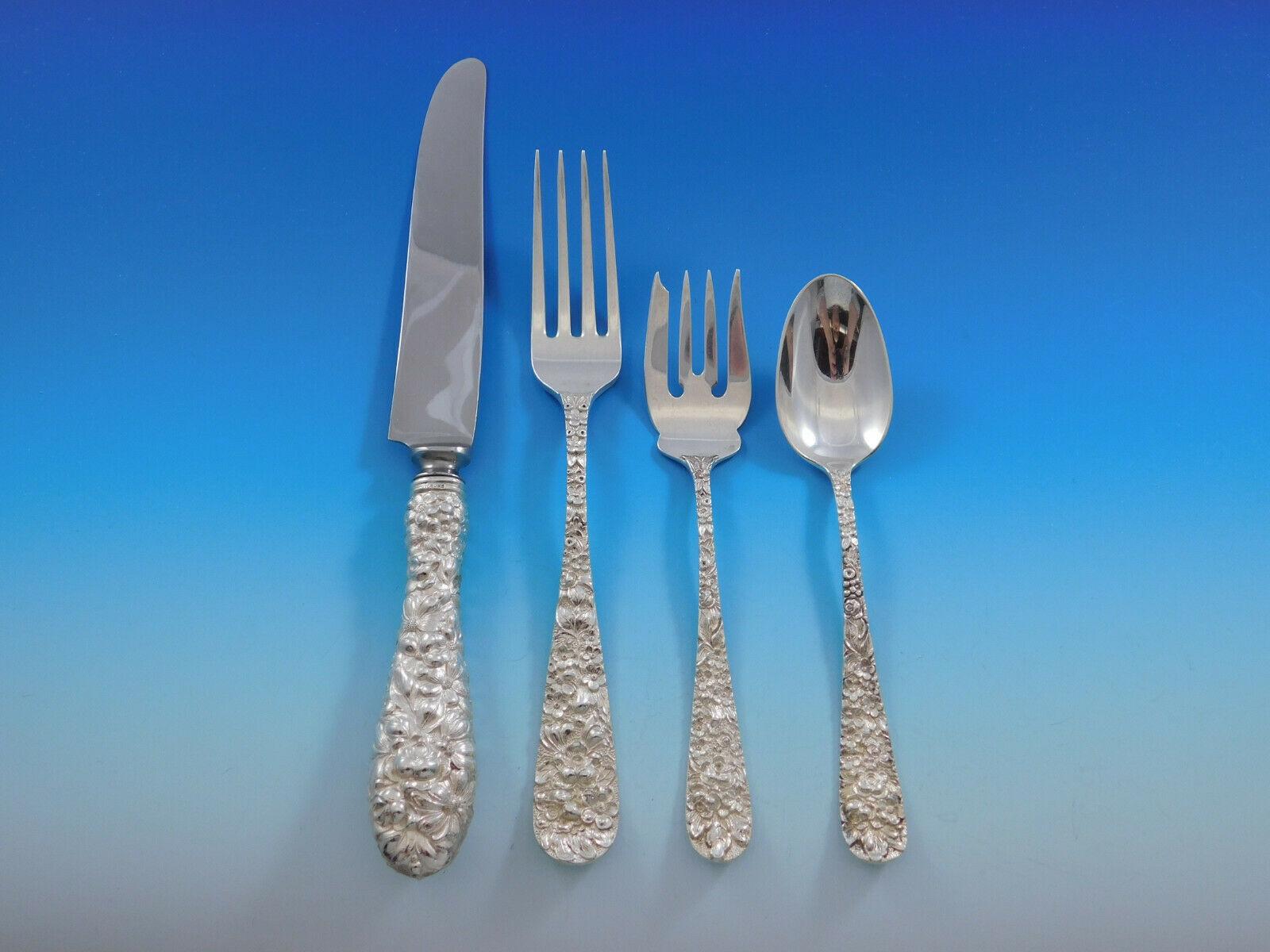 Rose by Stieff Sterling Silver Flatware Set for 24 Service 285pc Repousse Dinner In Excellent Condition In Big Bend, WI