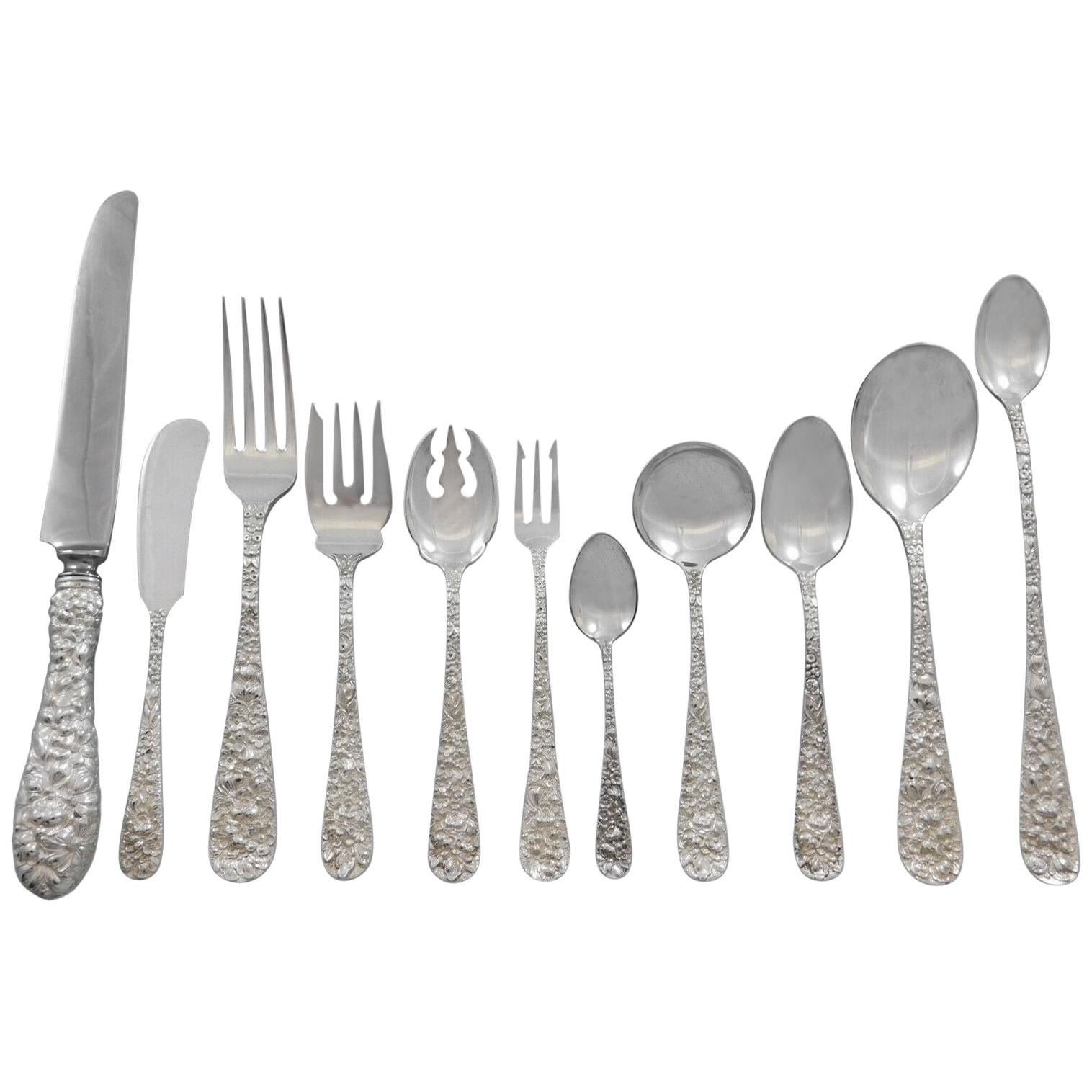 Rose by Stieff Sterling Silver Flatware Set for 24 Service 285pc Repousse Dinner