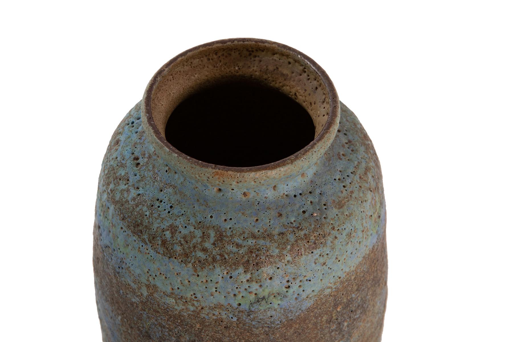Mid-Century Modern Rose Cabat Rare Large Blue Ceramic Vase with Lid