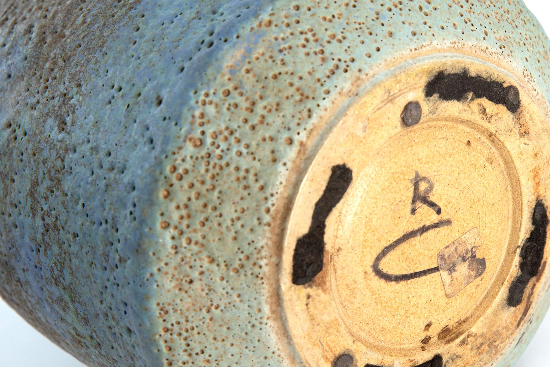 North American Rose Cabat Rare Large Blue Ceramic Vase with Lid