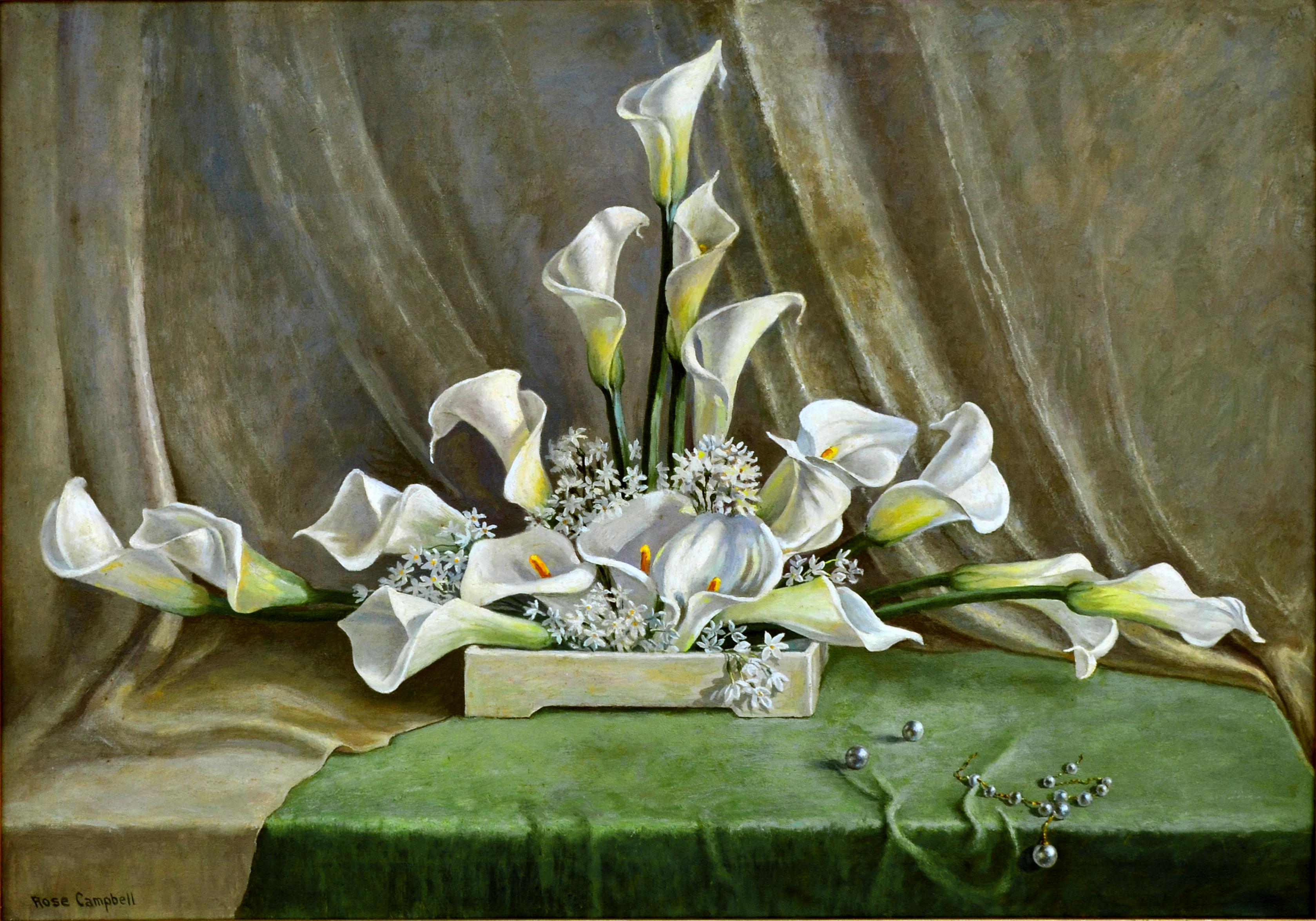1930's Calla Lilies Still Life Santa Cruz Art League - Painting by Rose Campbell