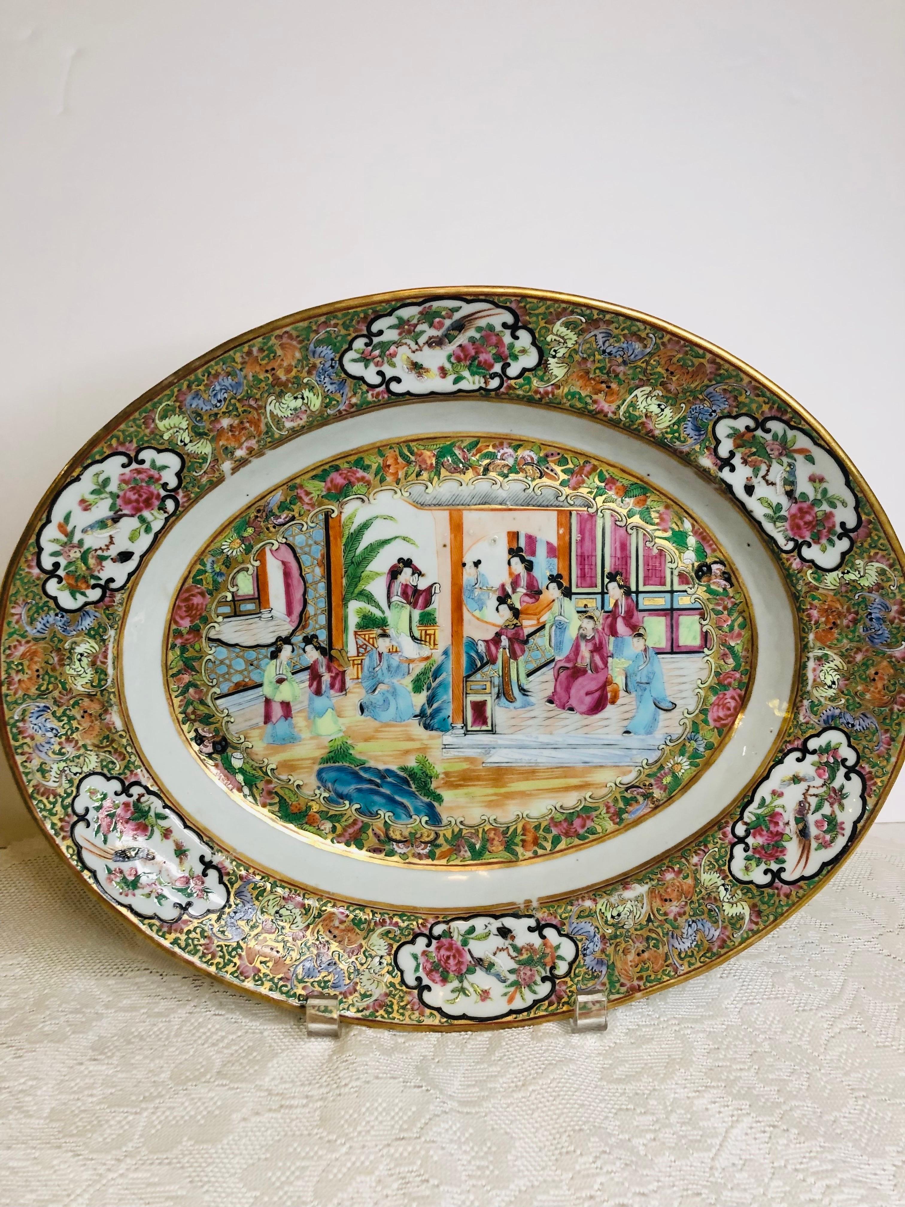 Rose Canton Chinese Export Platter Painted with Gold and Enamel Decoration 4