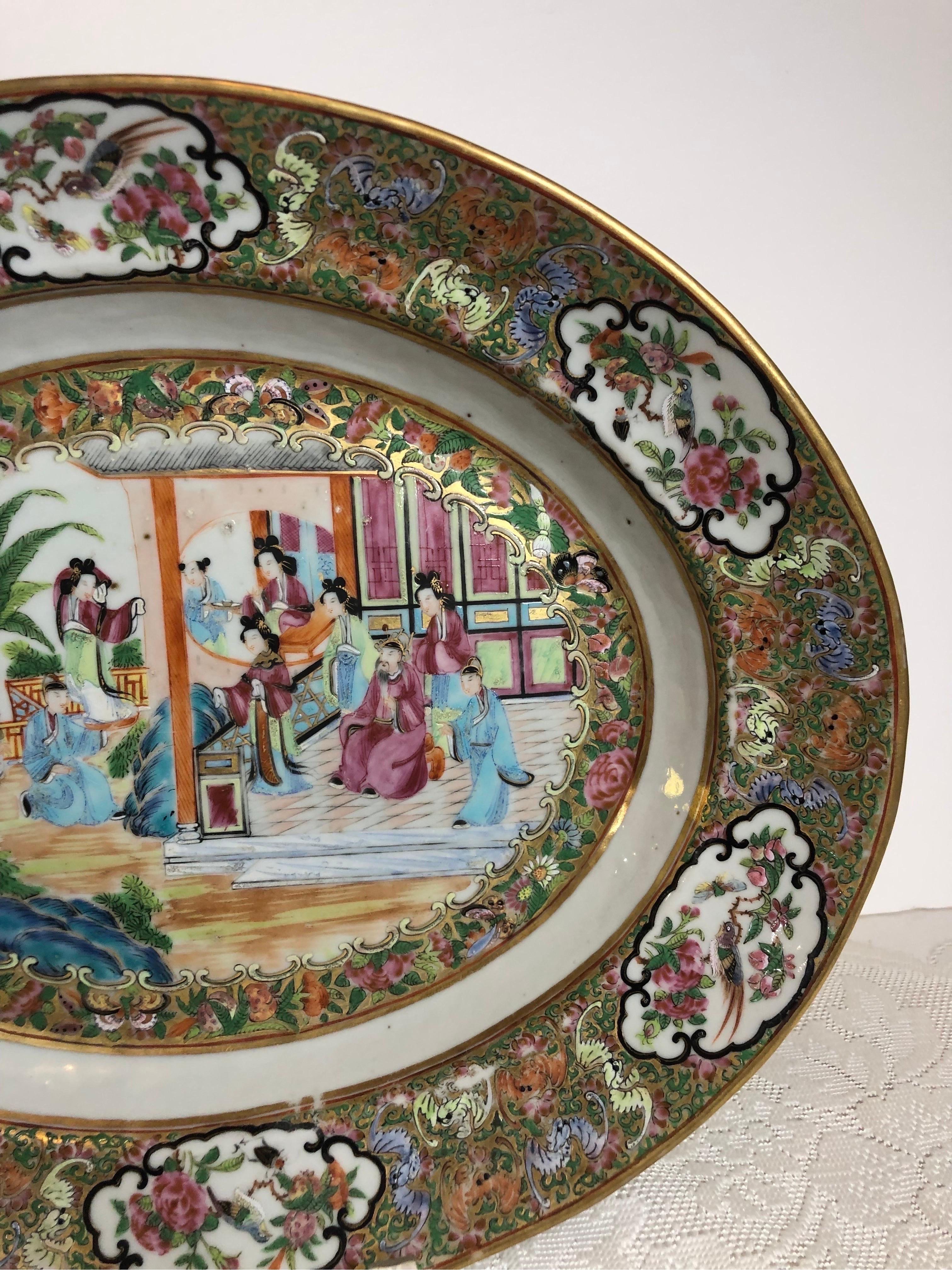 Rose Canton Chinese Export Platter Painted with Gold and Enamel Decoration For Sale 5
