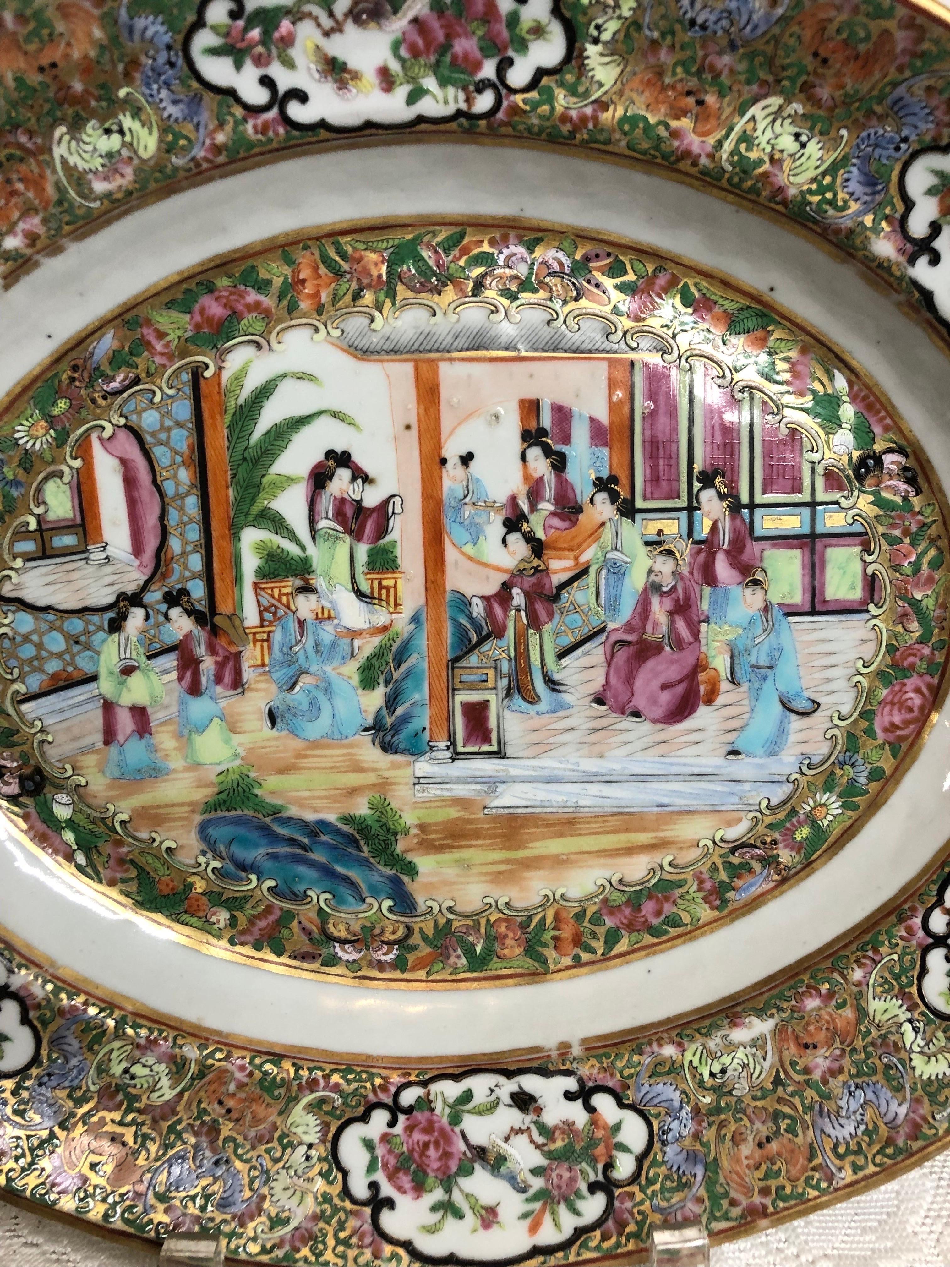 Rose Canton Chinese Export Platter Painted with Gold and Enamel Decoration 6