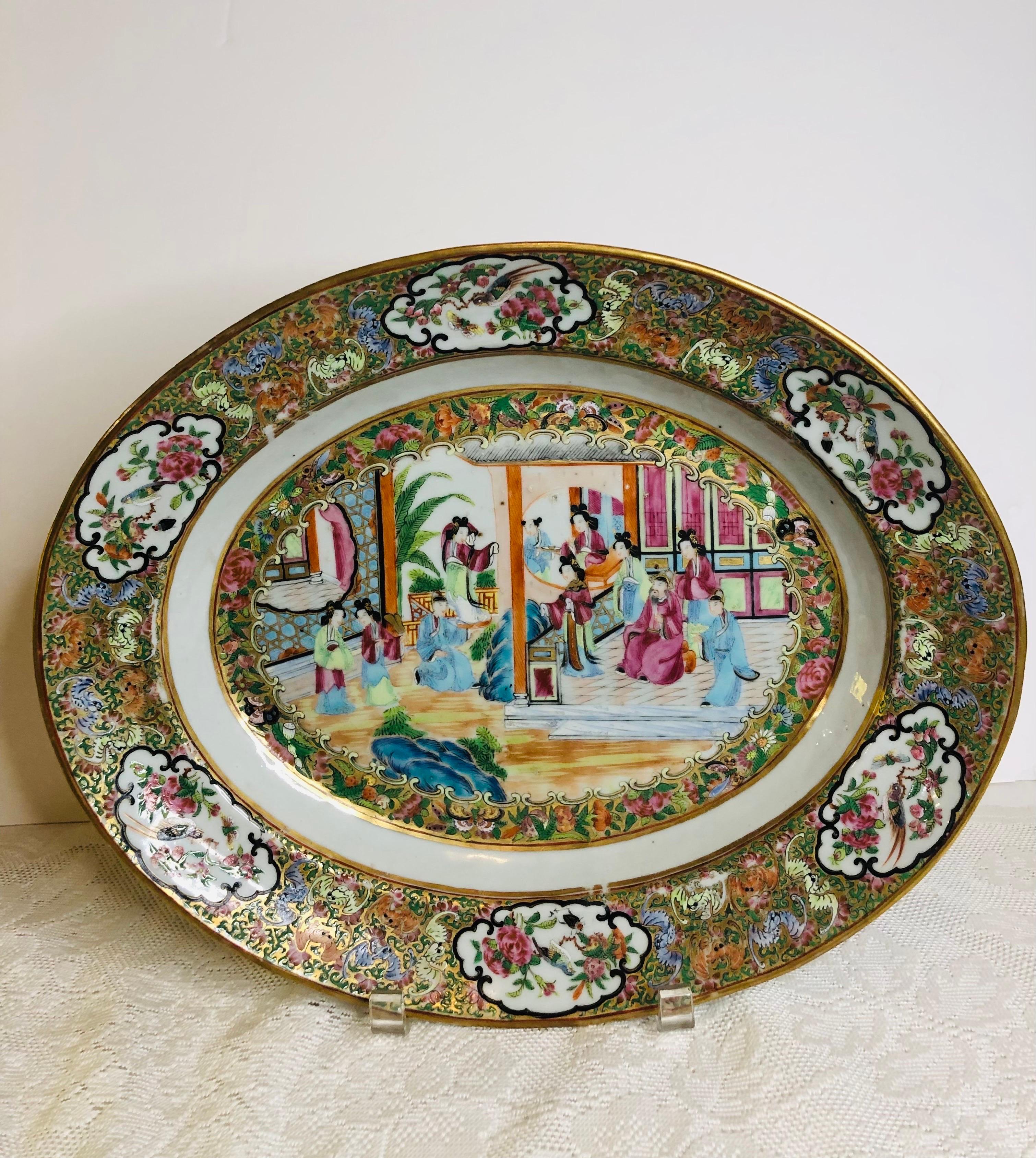Rose Canton Chinese Export Platter Painted with Gold and Enamel Decoration In Good Condition For Sale In Boston, MA