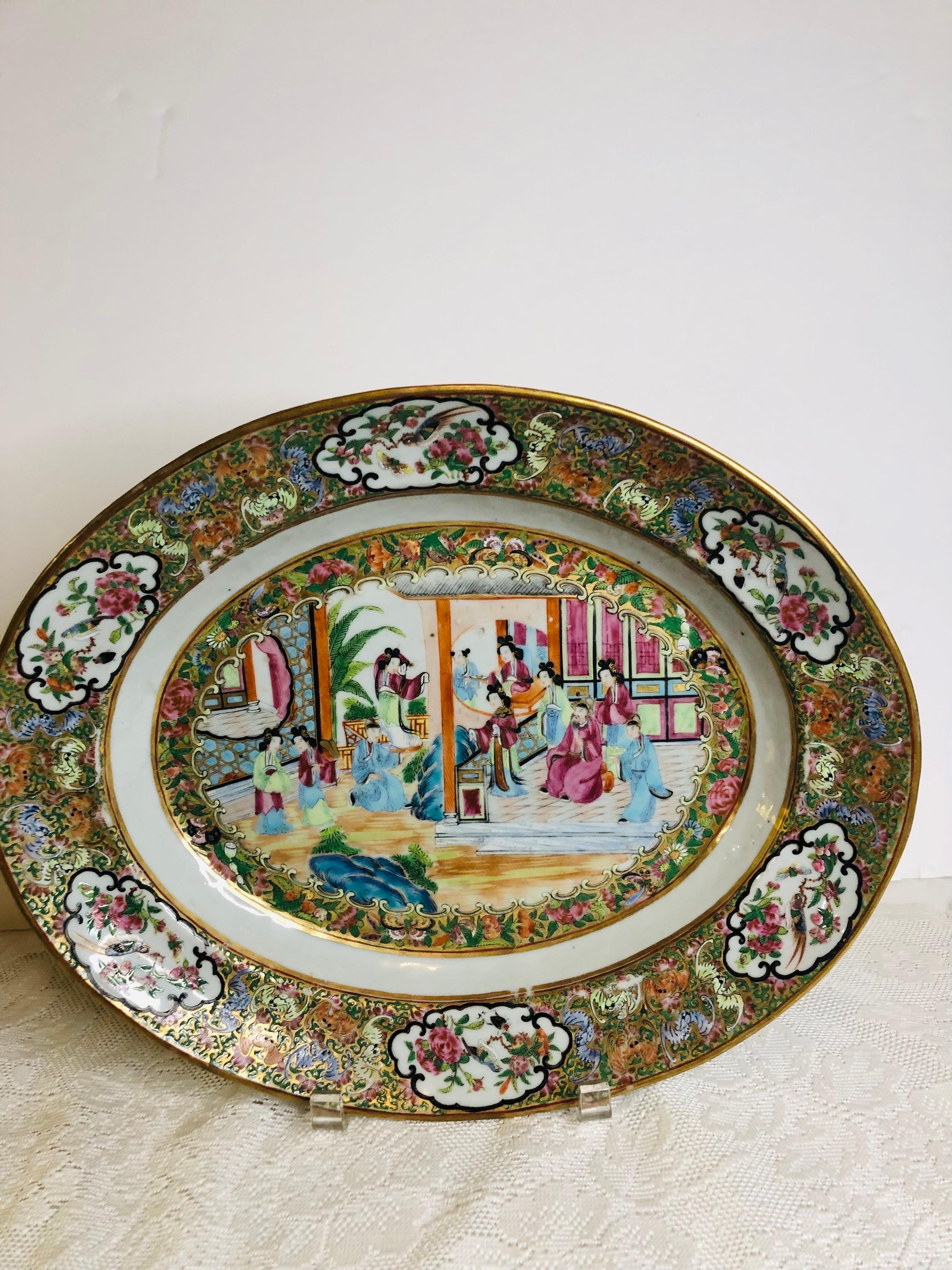 Rose Canton Chinese Export Platter Painted with Gold and Enamel Decoration 1