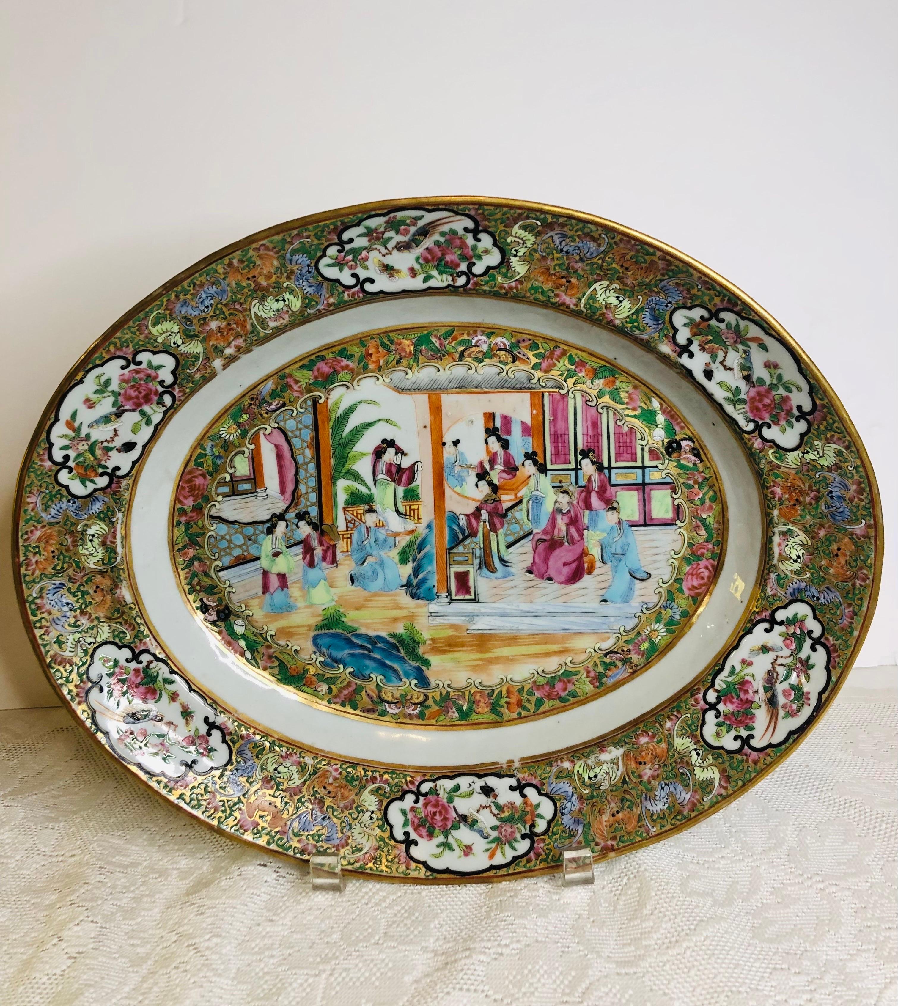Rose Canton Chinese Export Platter Painted with Gold and Enamel Decoration For Sale 2