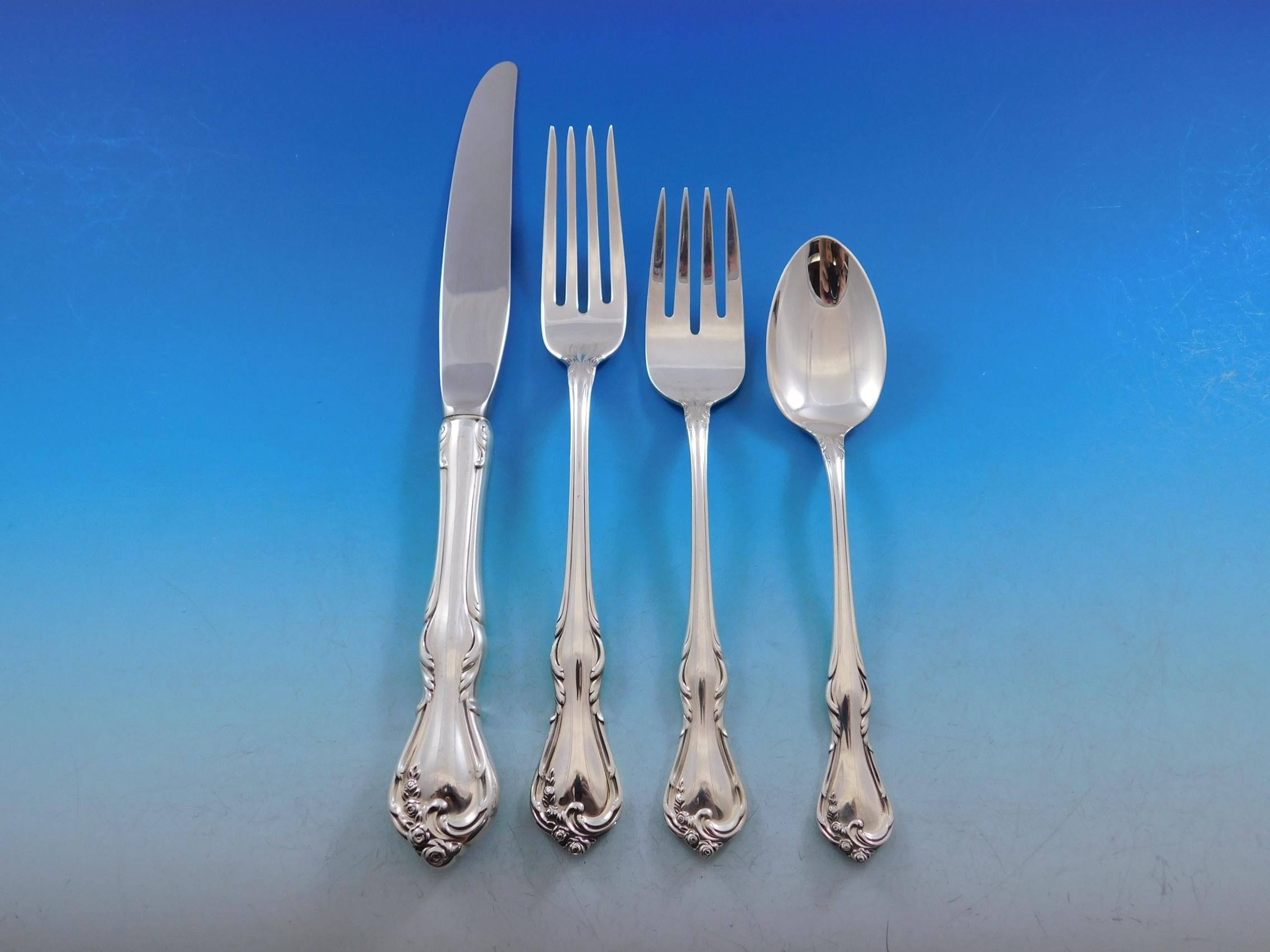 Rose Cascade by Reed & Barton sterling silver flatware set - 81 pieces. This set includes:

12 knives, 9 1/8