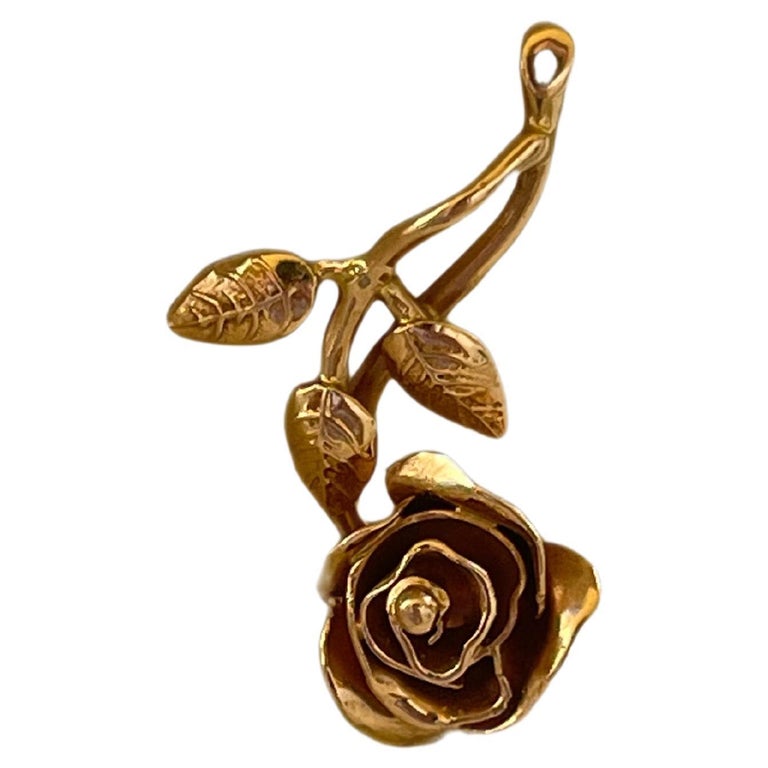 Rose Charm 14KT rose gold pendant HAND carved For Sale at 1stDibs