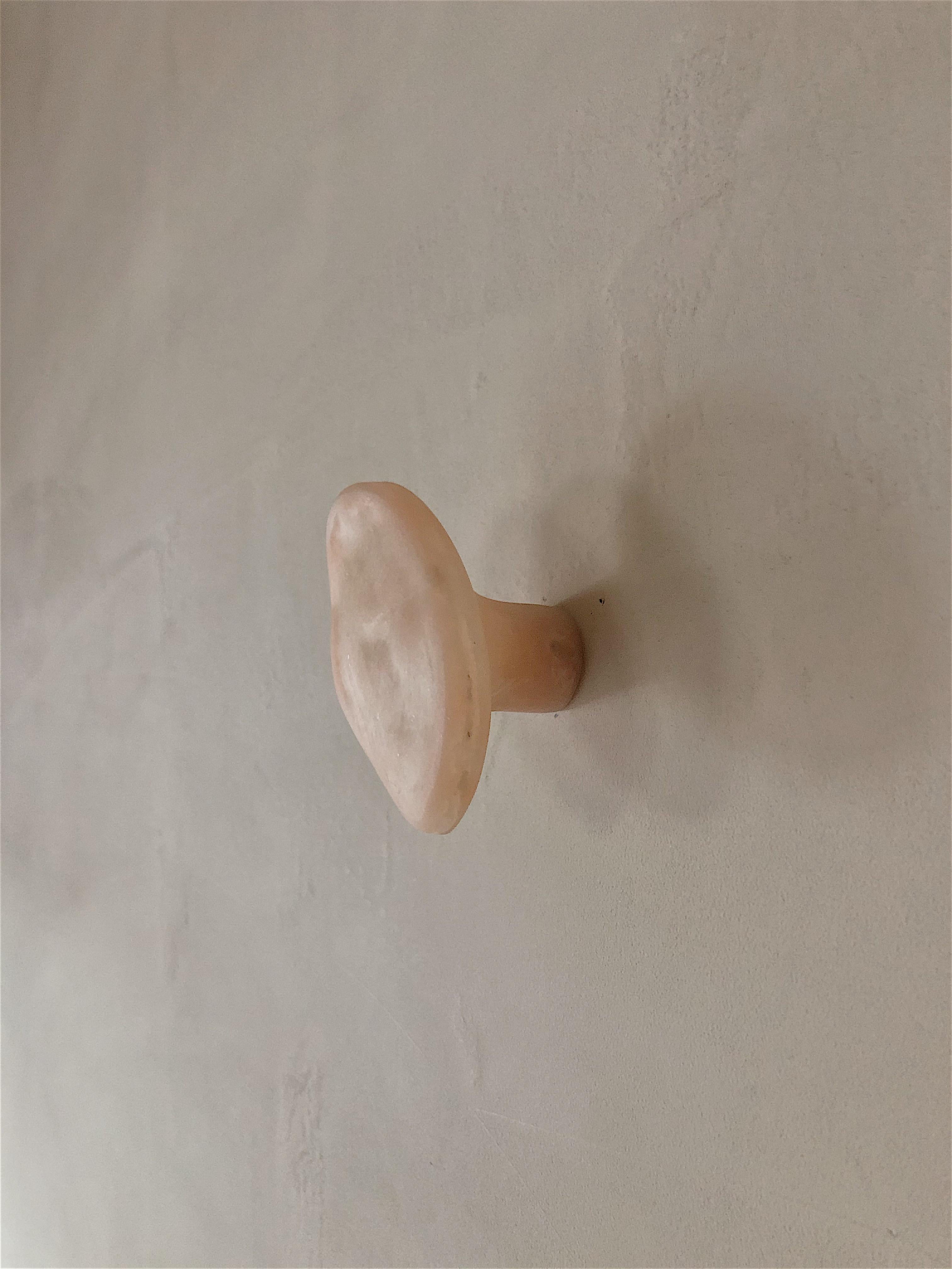Rose cobble hook by kar
Dimensions: W 6 x D 5.5 x H 1 cm
Materials: FRP
Other colours available.

Like a jade in the rough, it could be use as a hook or door handle, the hook with irregular lines brings fun to a monotonous line-straight door.
 
Kar,