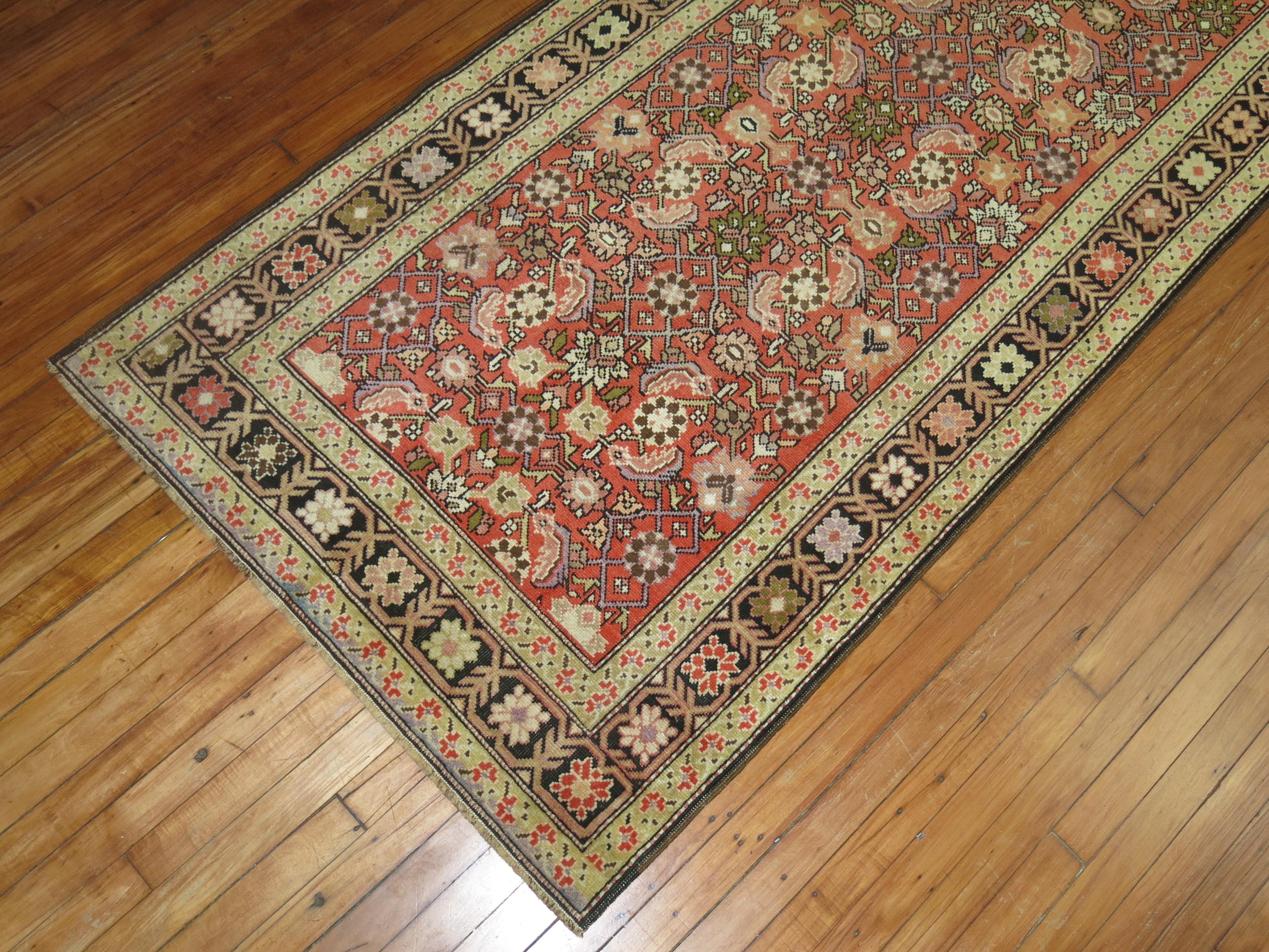 Hand-Knotted Rose Color Karabagh Runner For Sale