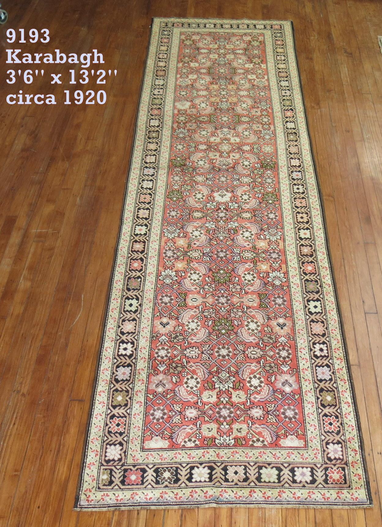 Rose Color Karabagh Runner In Good Condition For Sale In New York, NY