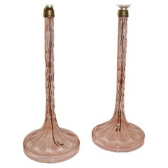 Rose Colored Cut Glass Table Lamps