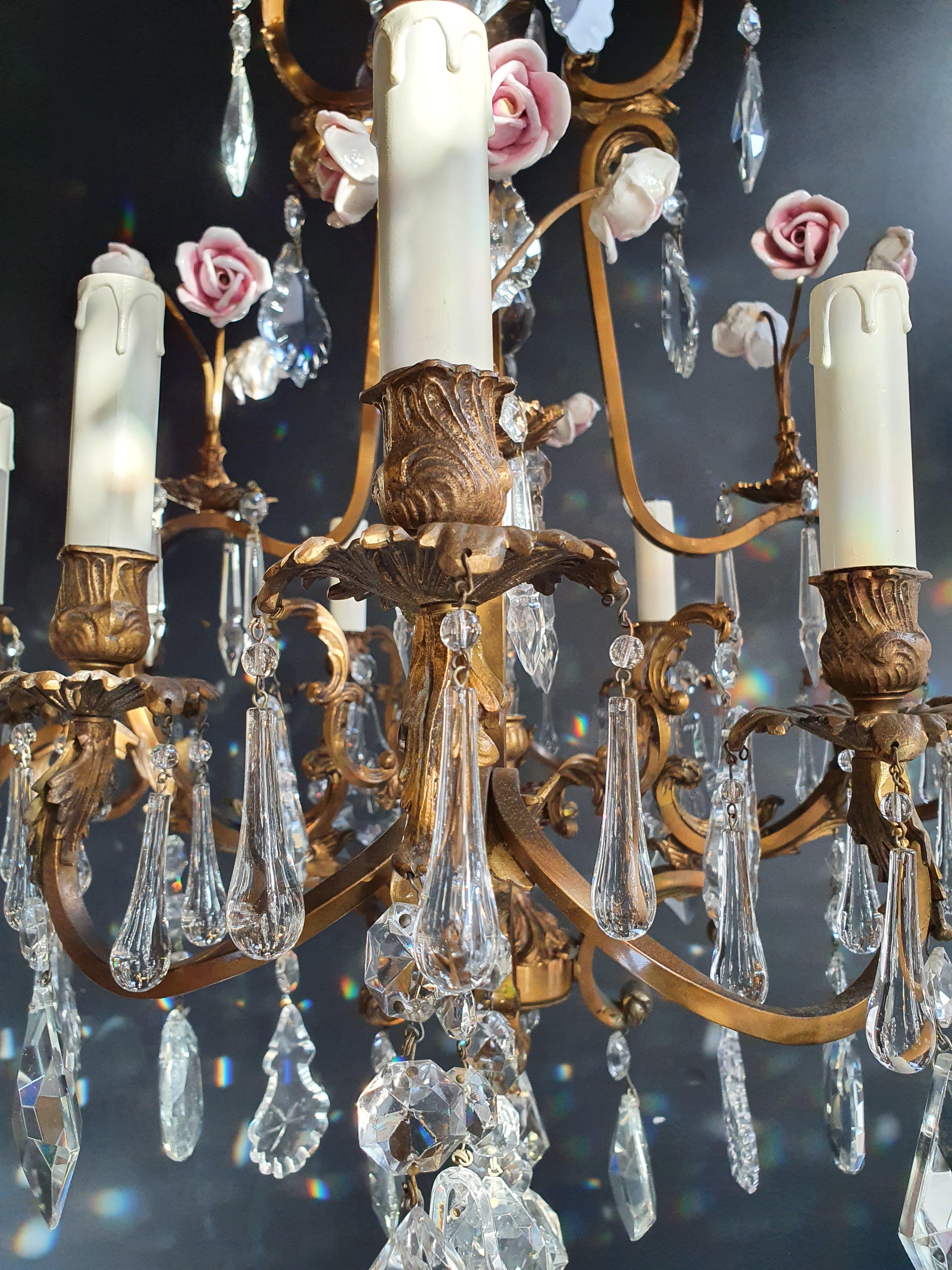 Rose Crystal Antique Chandelier Ceiling Florentiner Lustre Art Nouveau For Sale 3