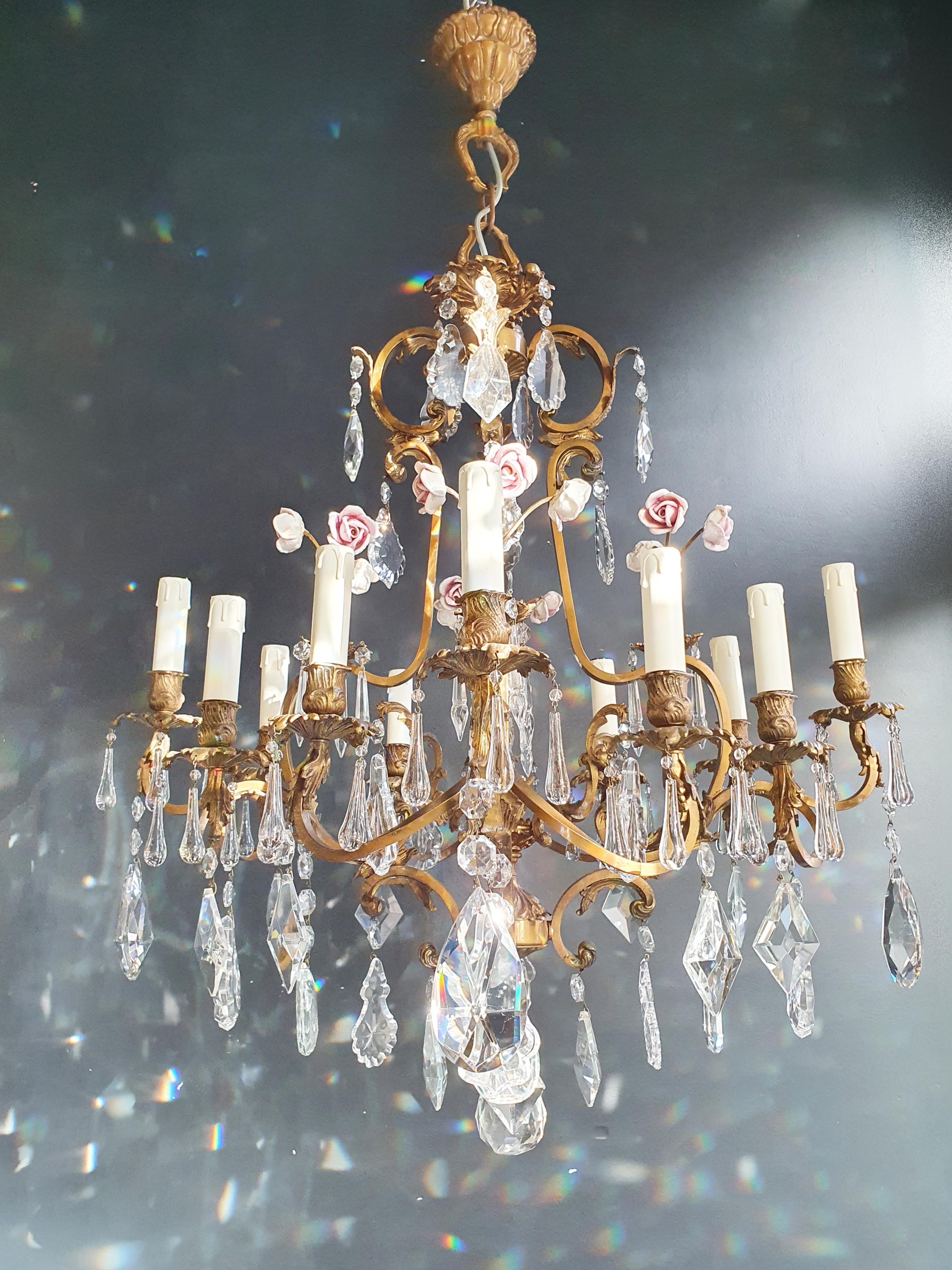 Rose Crystal Antique Chandelier Ceiling Florentiner Lustre Art Nouveau For Sale 4