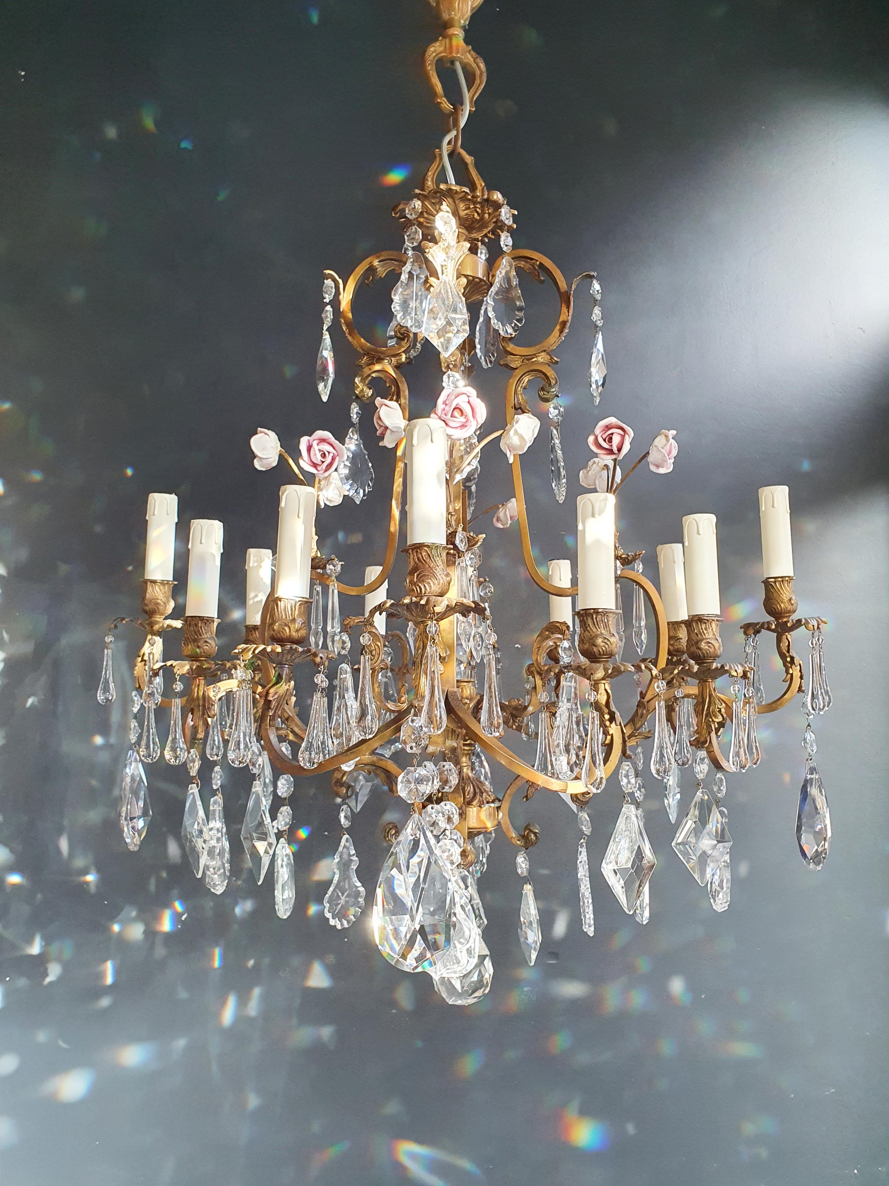 Rose Crystal Antique Chandelier Ceiling Florentiner Lustre Art Nouveau For Sale 5