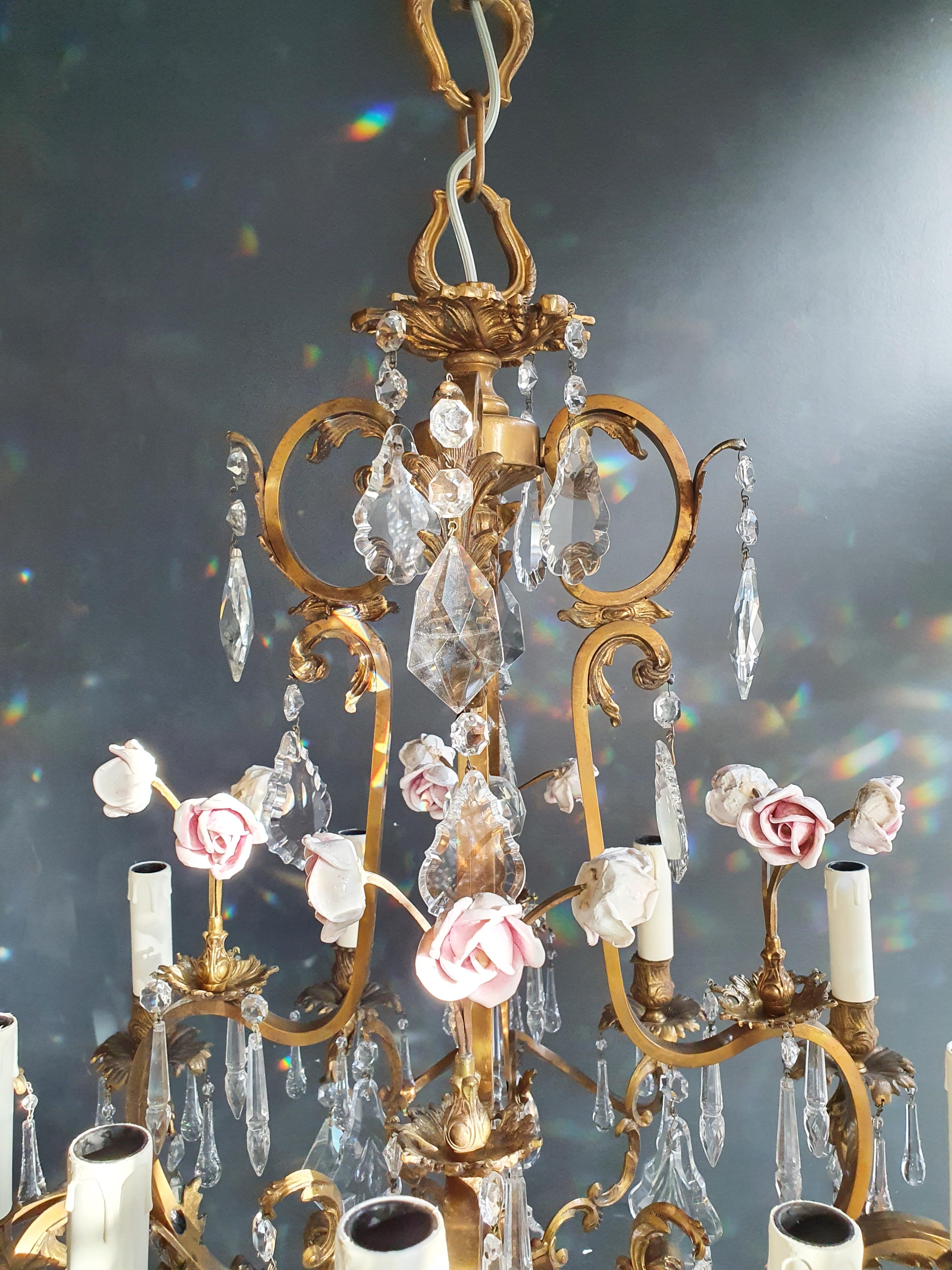 Hand-Knotted Rose Crystal Antique Chandelier Ceiling Florentiner Lustre Art Nouveau For Sale