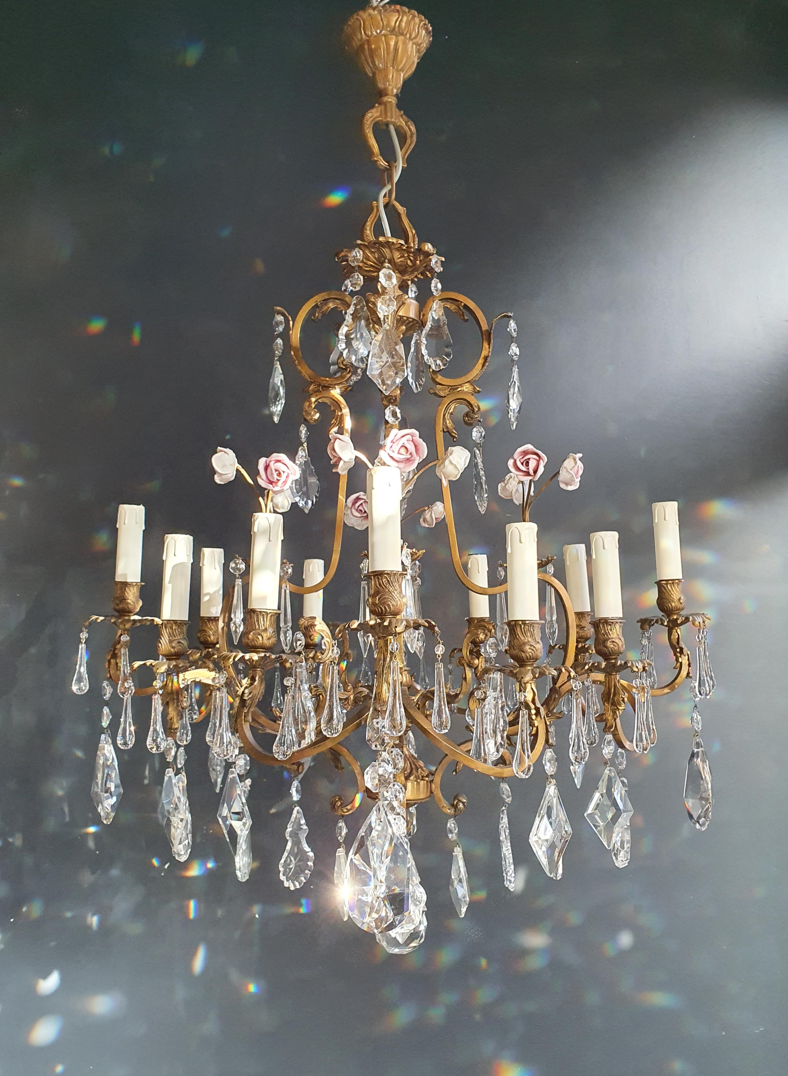 Rose Crystal Antique Chandelier Ceiling Florentiner Lustre Art Nouveau In Good Condition For Sale In Berlin, DE