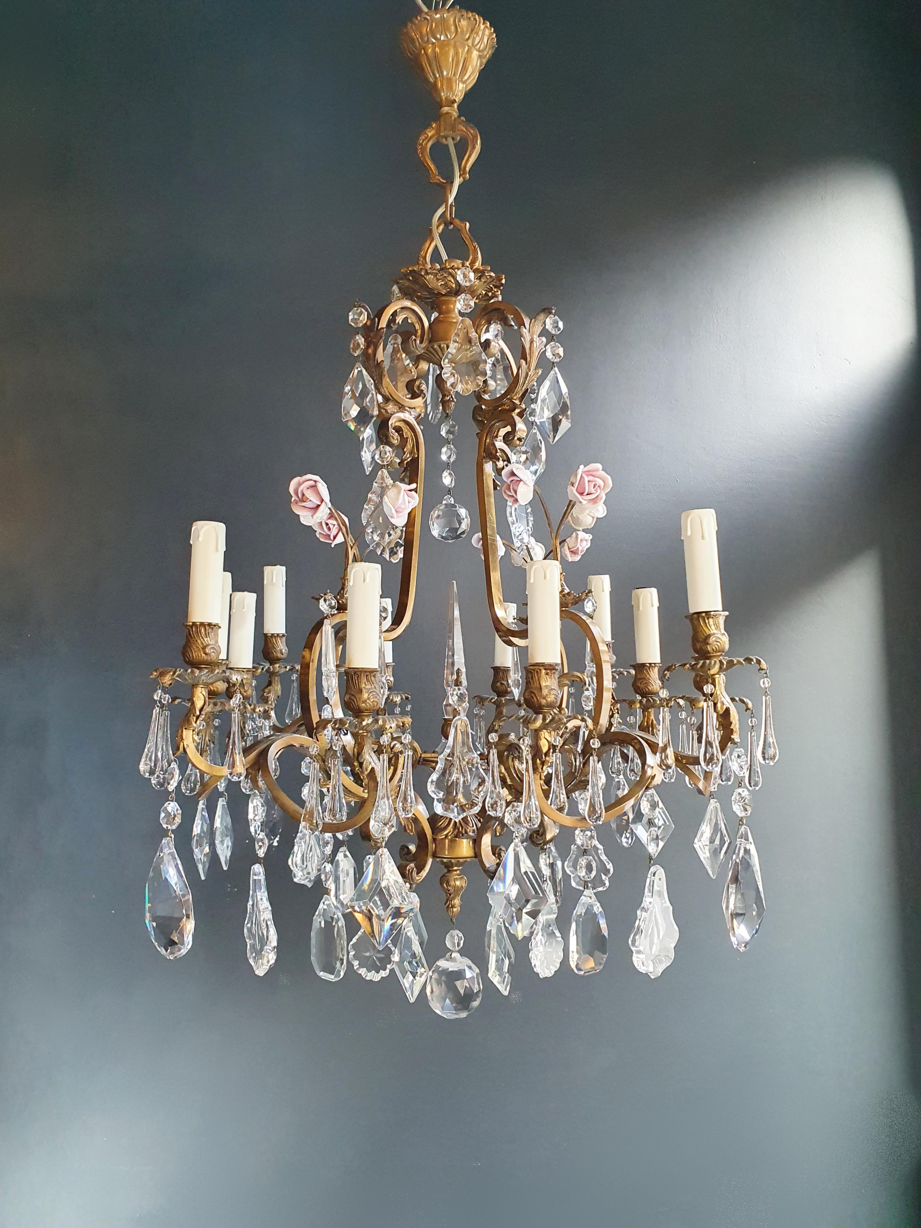 18th Century Rose Crystal Antique Chandelier Ceiling Florentiner Lustre Art Nouveau For Sale