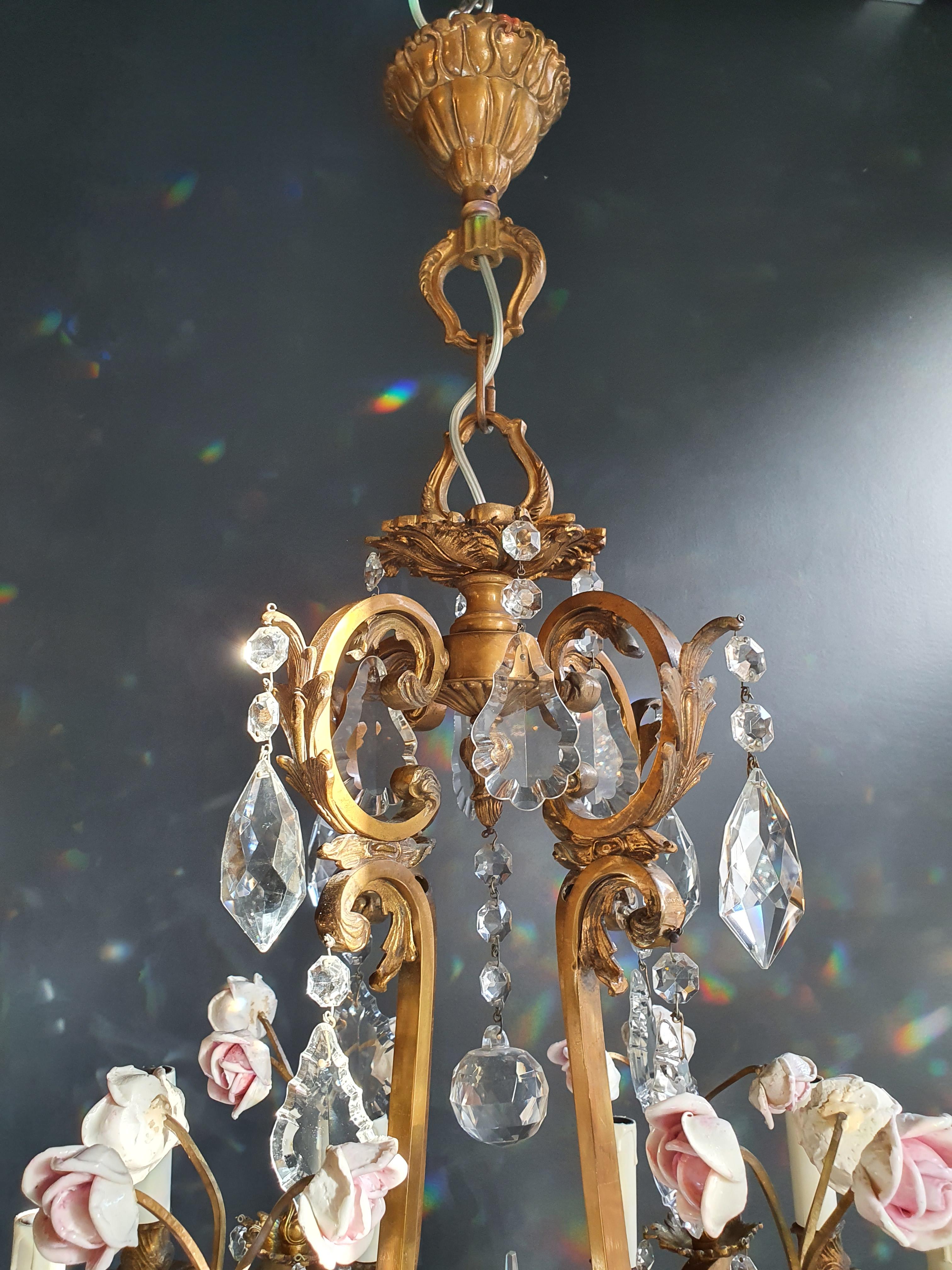 Plafonnier ancien en cristal de rose lustre florentin lustre Art Nouveau en vente 1