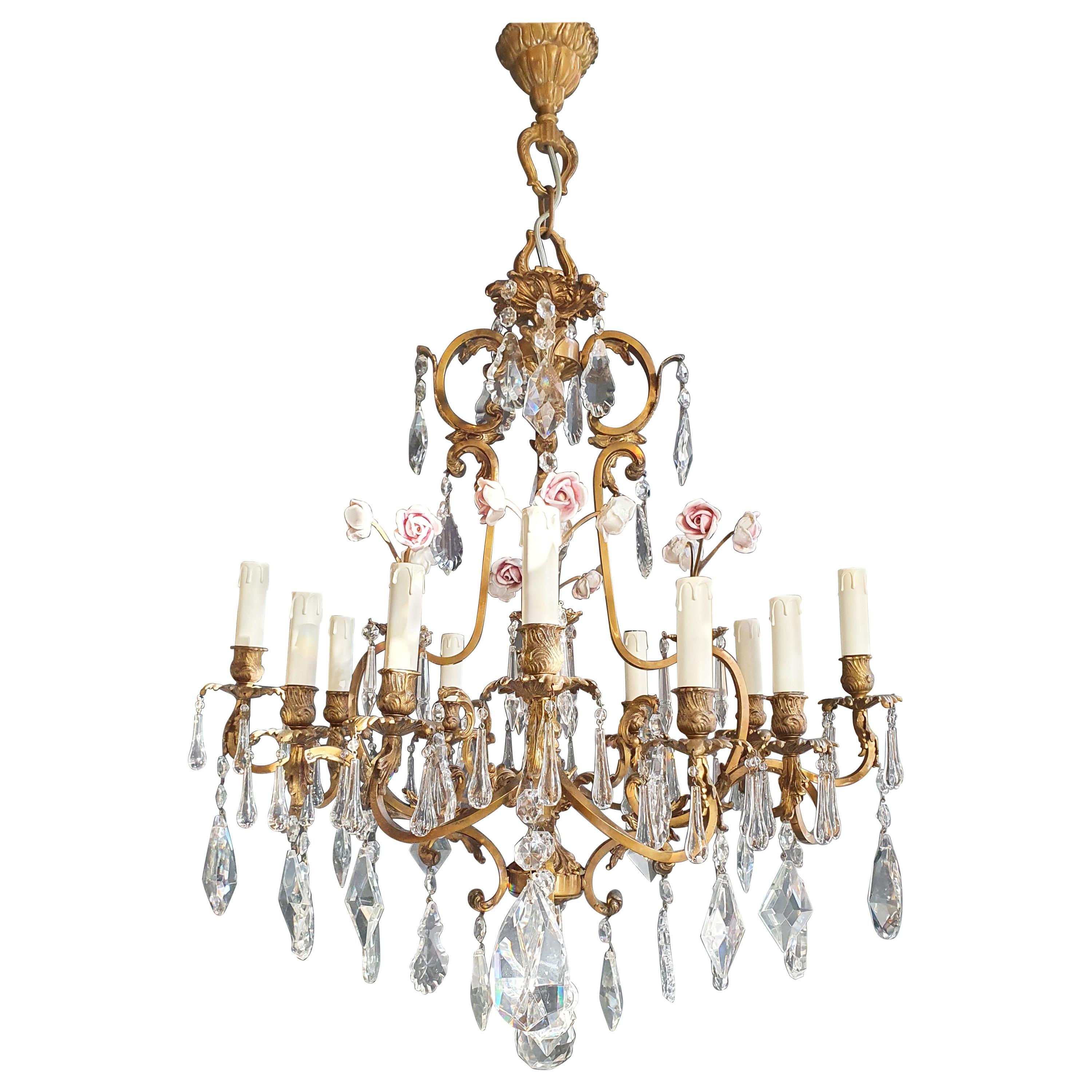 Rose Crystal Antique Chandelier Ceiling Florentiner Lustre Art Nouveau For  Sale at 1stDibs