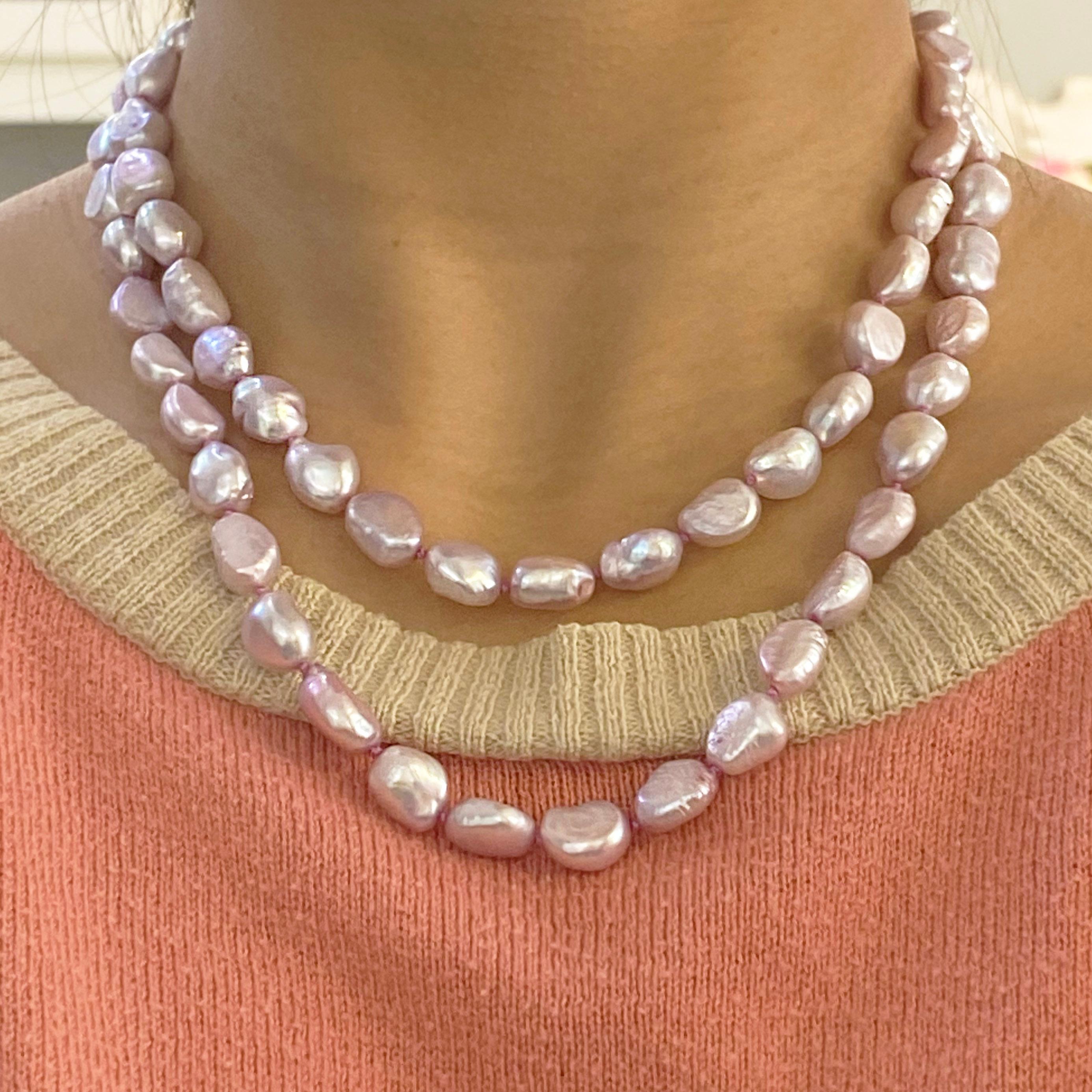 Contemporary Rose Cultured Pearls, Genuine Pink Pearls w Lobster Clasp