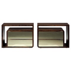 Rose Customized Bedside Table with Two Bronze Mirrored Drawers by Luísa Peixoto