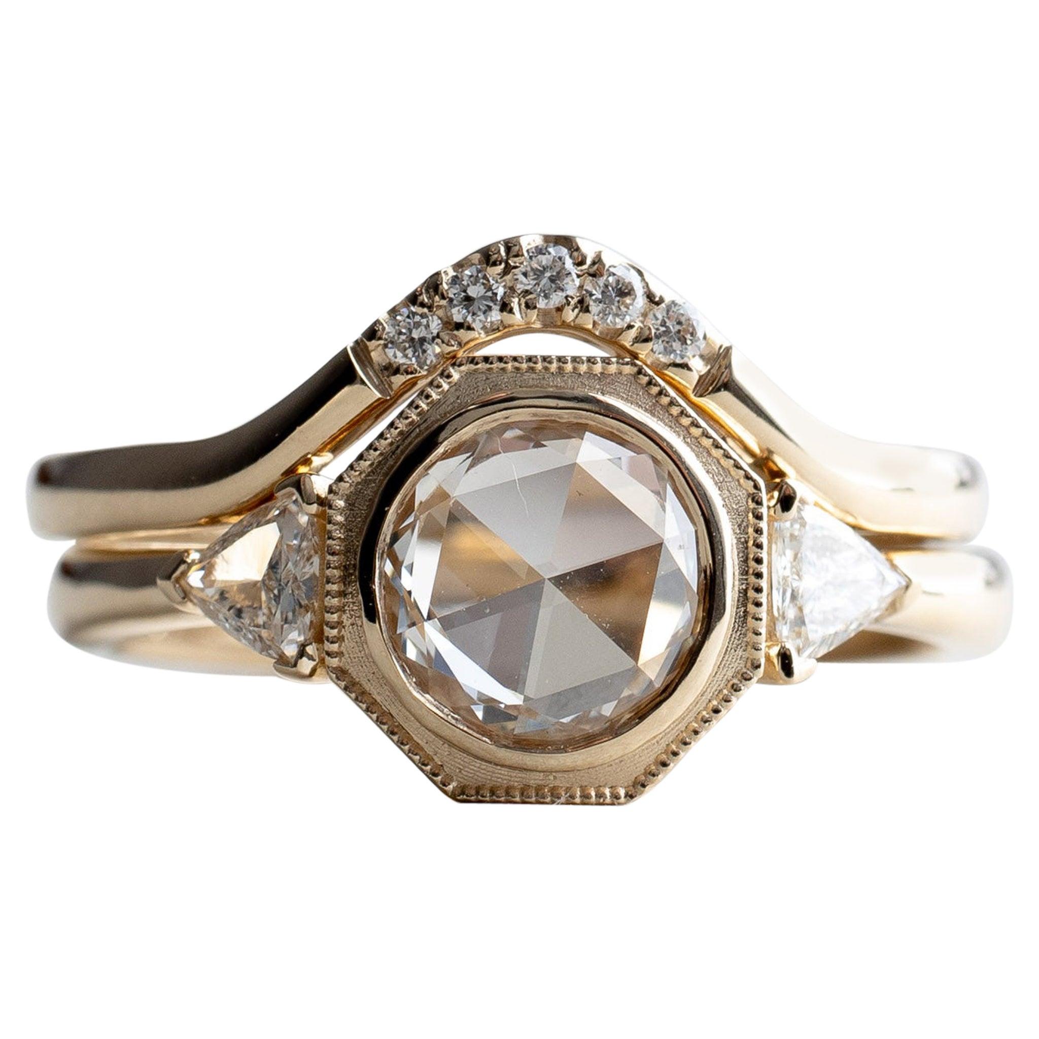 For Sale:  18K Rose Cut 0.75 Carat Diamond Engagement Ring Set 2