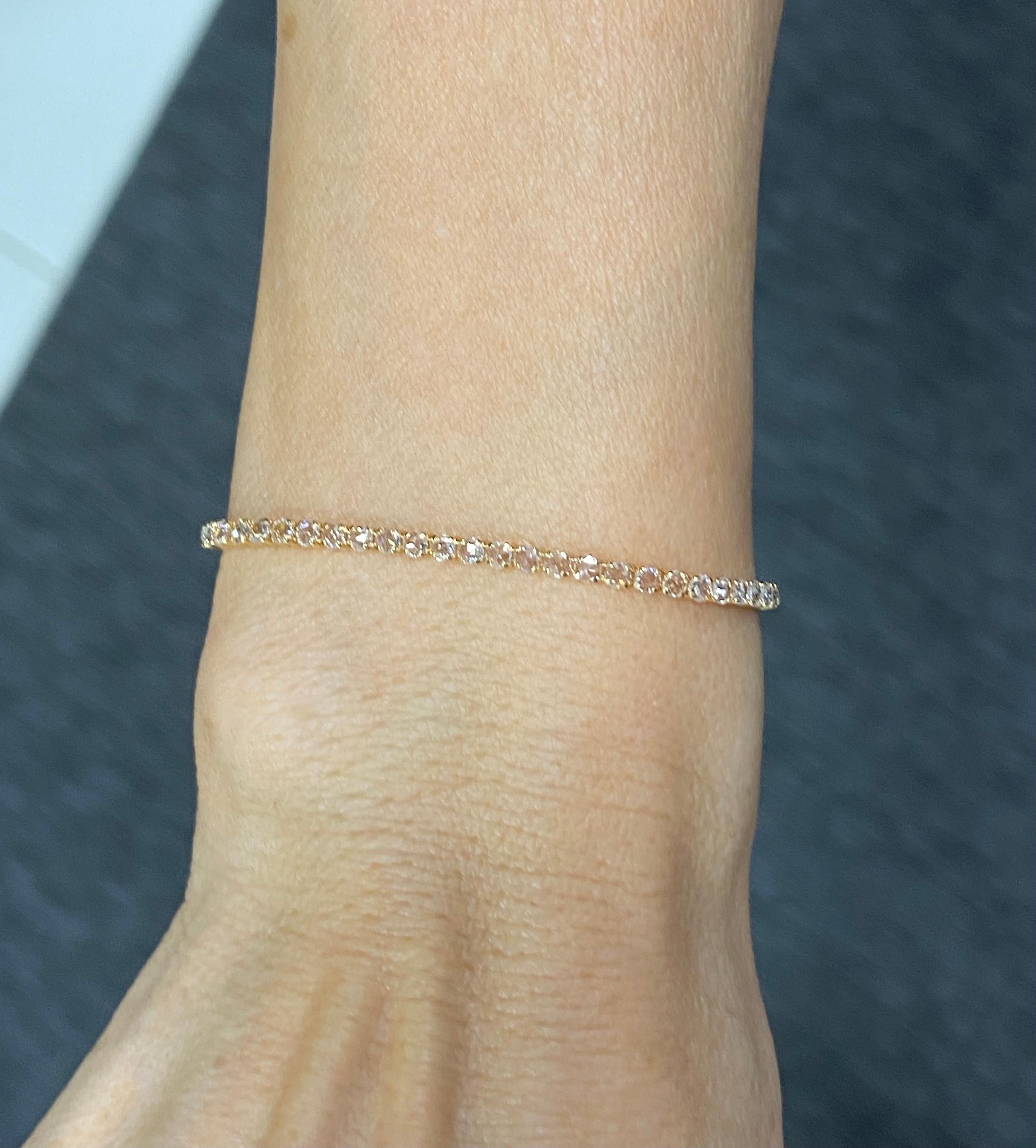 Rose Cut 18 Karat Yellow Gold Tennis Bracelet In New Condition For Sale In Hong Kong, HK