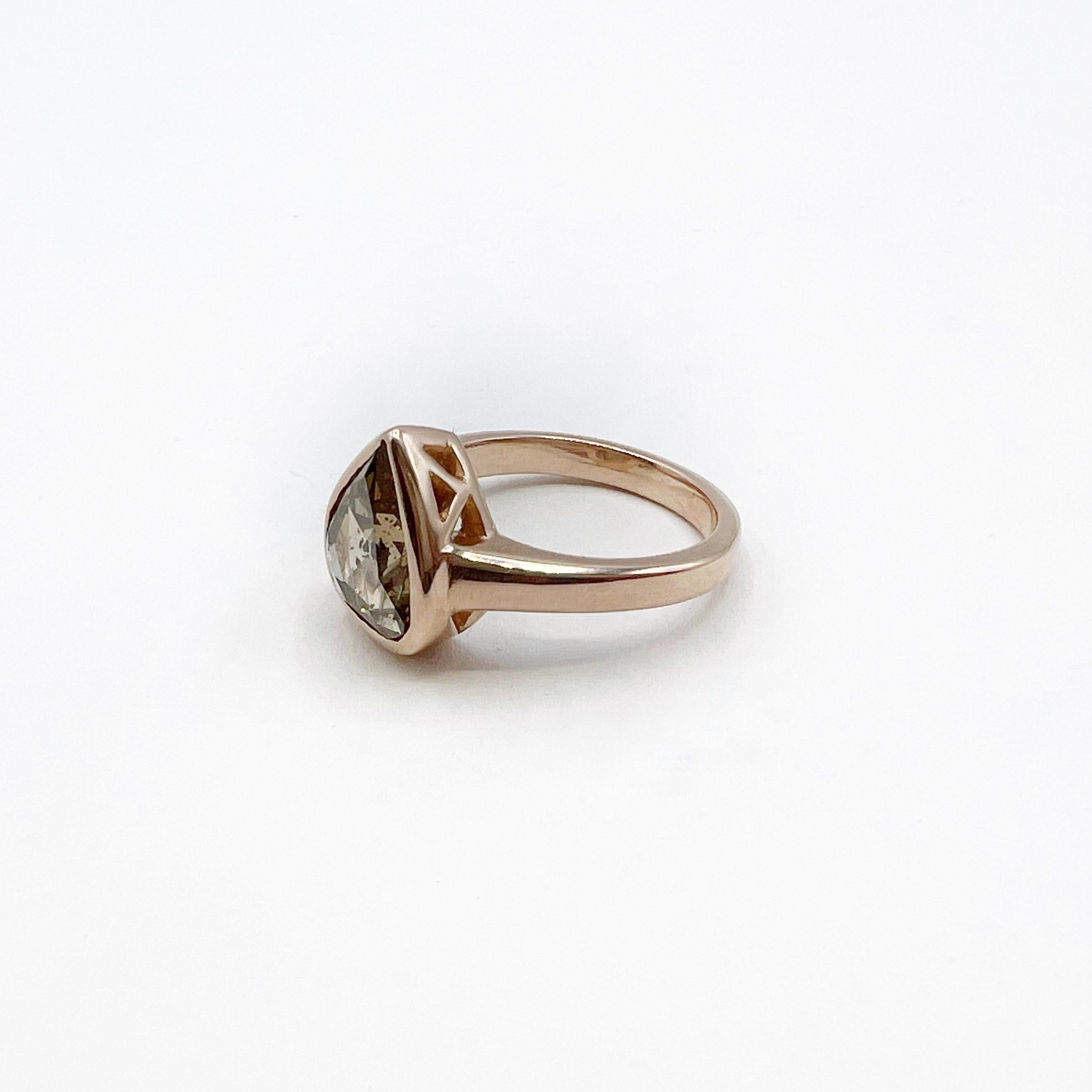 Modernist Rose Cut 3.07 Carat  Pear Shape Diamond Set in 18 Karat Rose Gold Ring