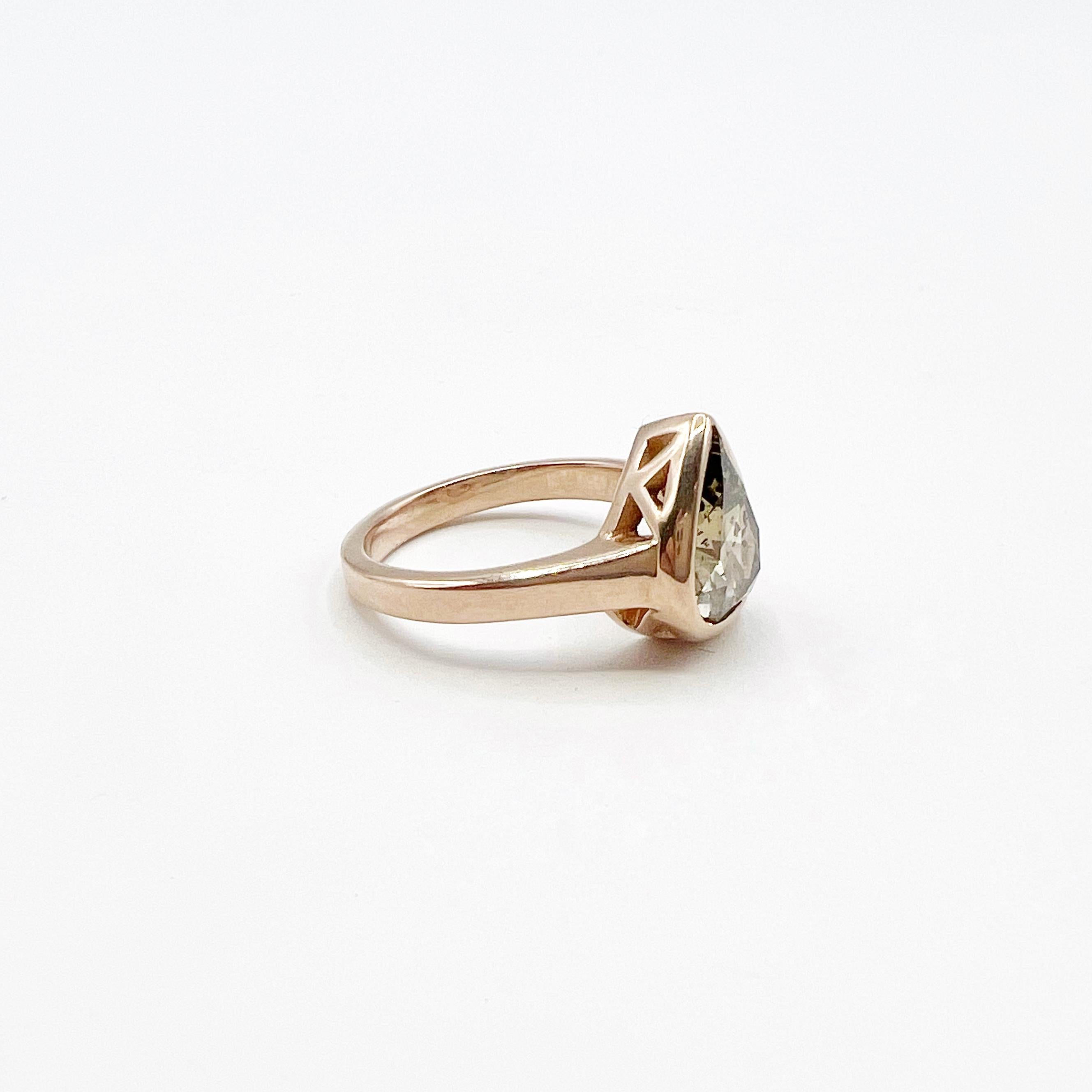 Rose Cut 3.07 Carat  Pear Shape Diamond Set in 18 Karat Rose Gold Ring In New Condition In Berkeley, CA